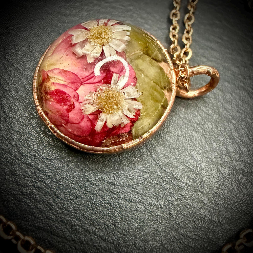 Electroformed Copper Flower Pendant: Dried Floral Resin Necklace