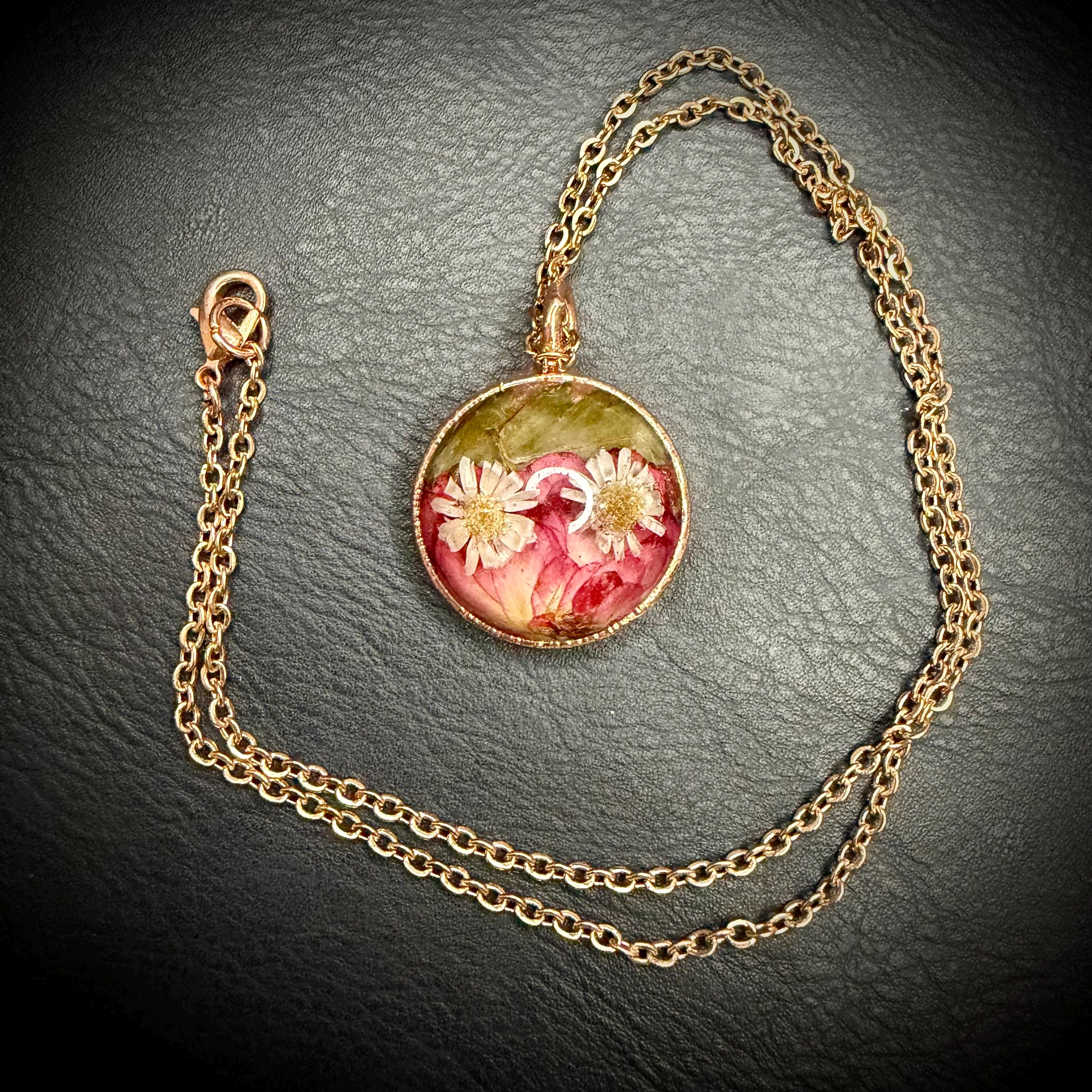 Electroformed Copper Flower Pendant: Dried Floral Resin Necklace