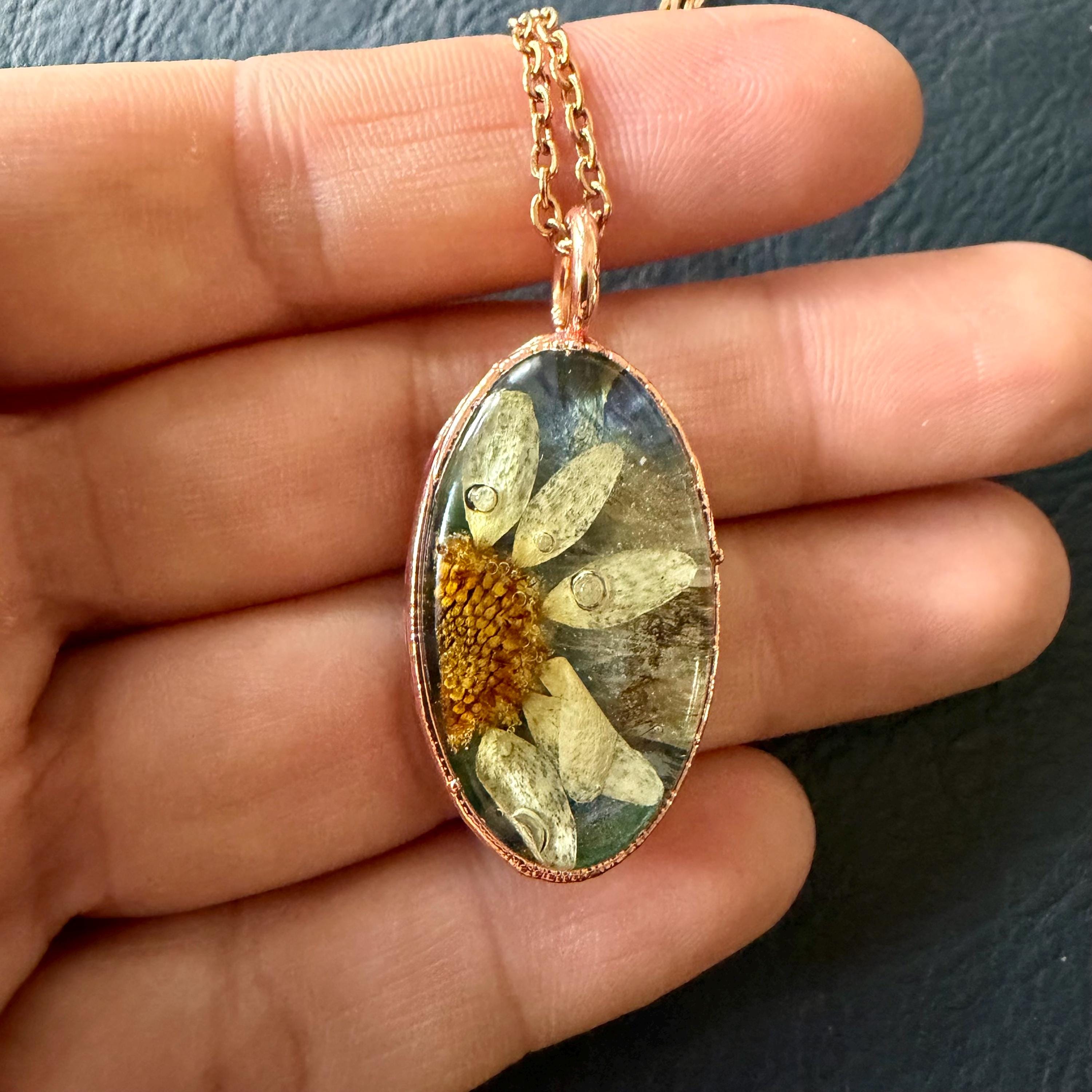 Electroformed Copper Flower Necklace | Real Flower Preserved in Resin | Nature Jewelry