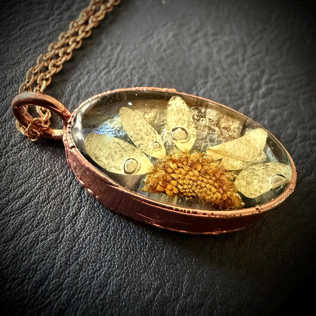 Electroformed Copper Flower Necklace | Real Flower Preserved in Resin | Nature Jewelry