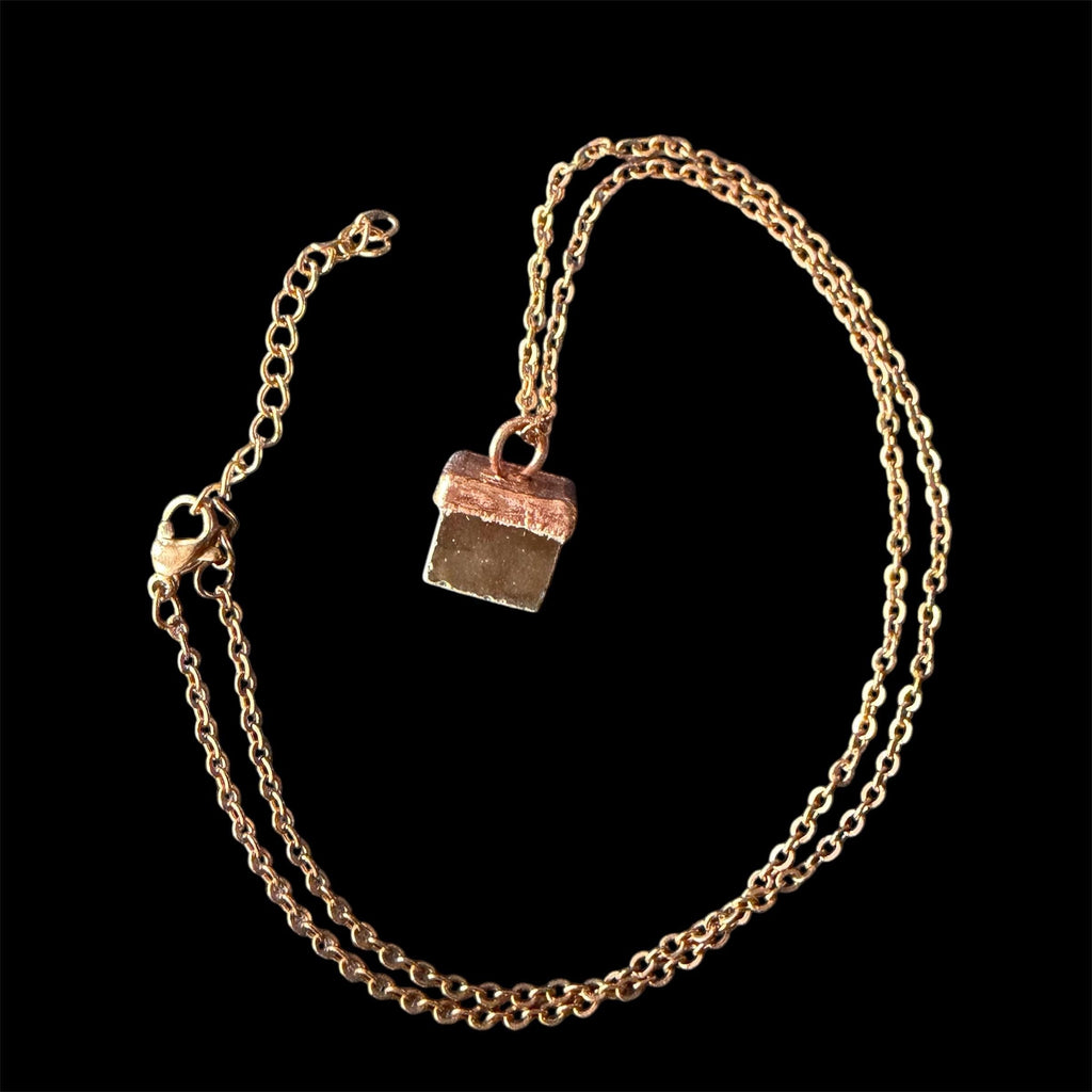 Electroformed Pyrite Cube Pendant Necklace