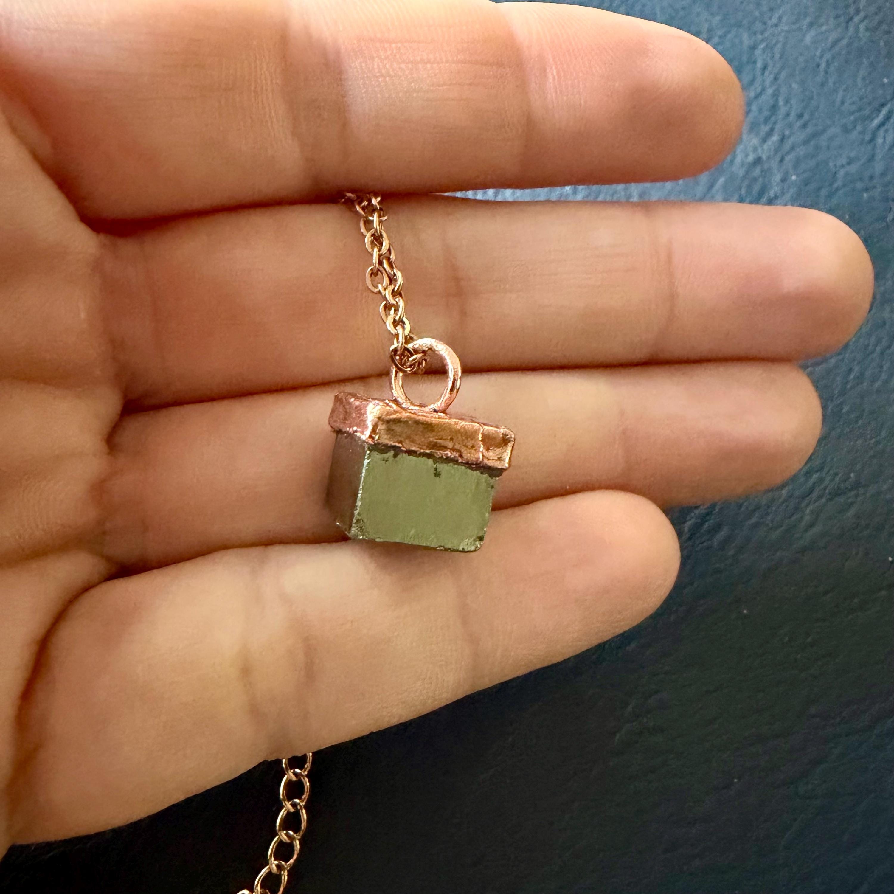 Electroformed Pyrite Cube Pendant Necklace