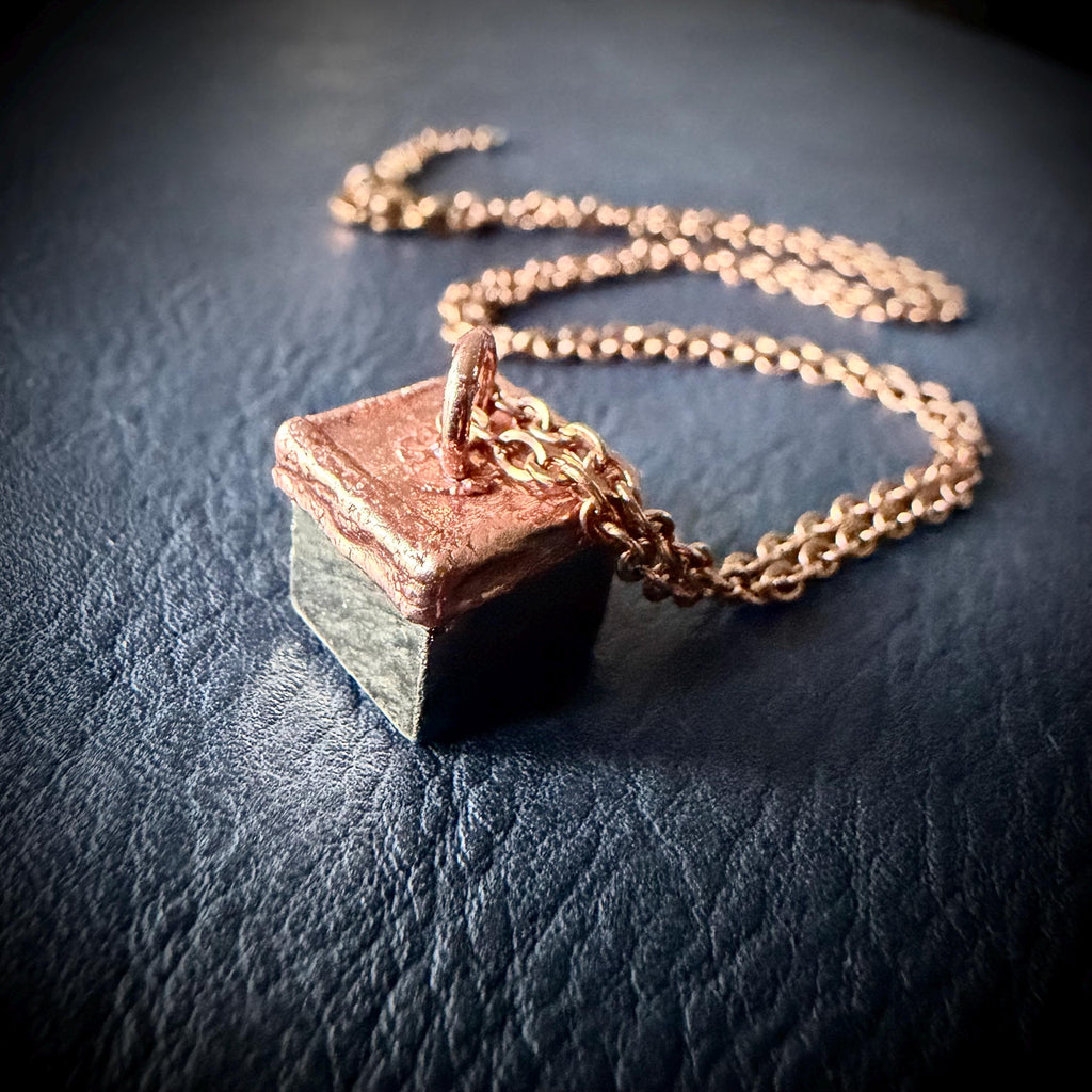 Electroformed Pyrite Cube Pendant Necklace