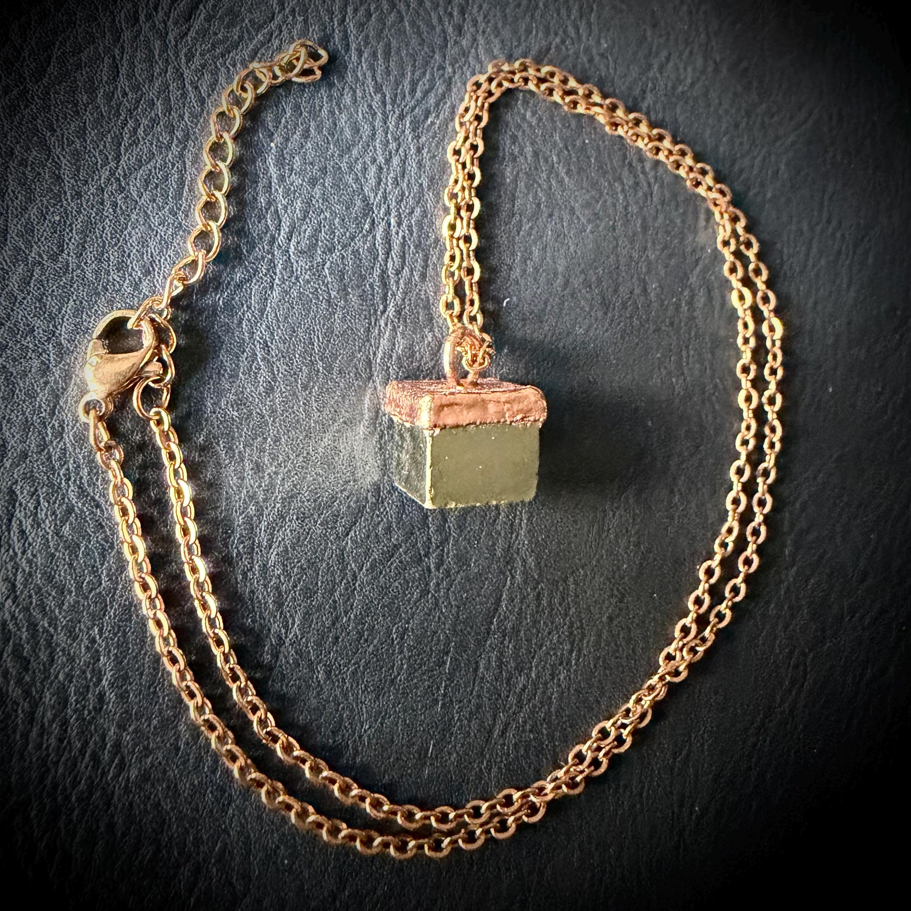 Electroformed Pyrite Cube Pendant Necklace
