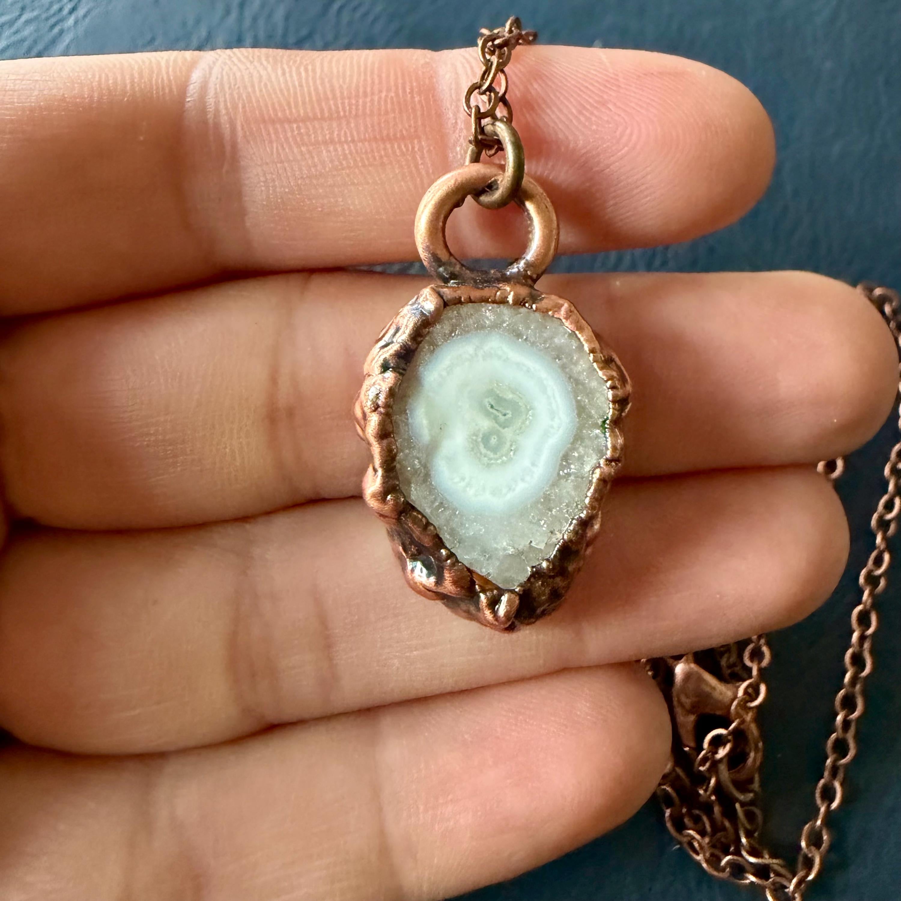 Solar Quartz Slice Electroformed in Copper Necklace