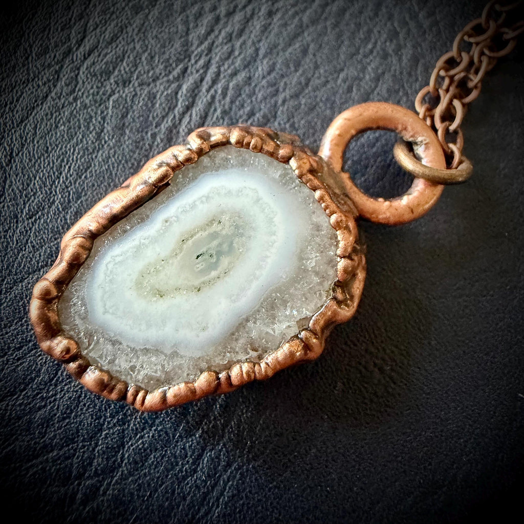 Solar Quartz Slice Electroformed in Copper Necklace