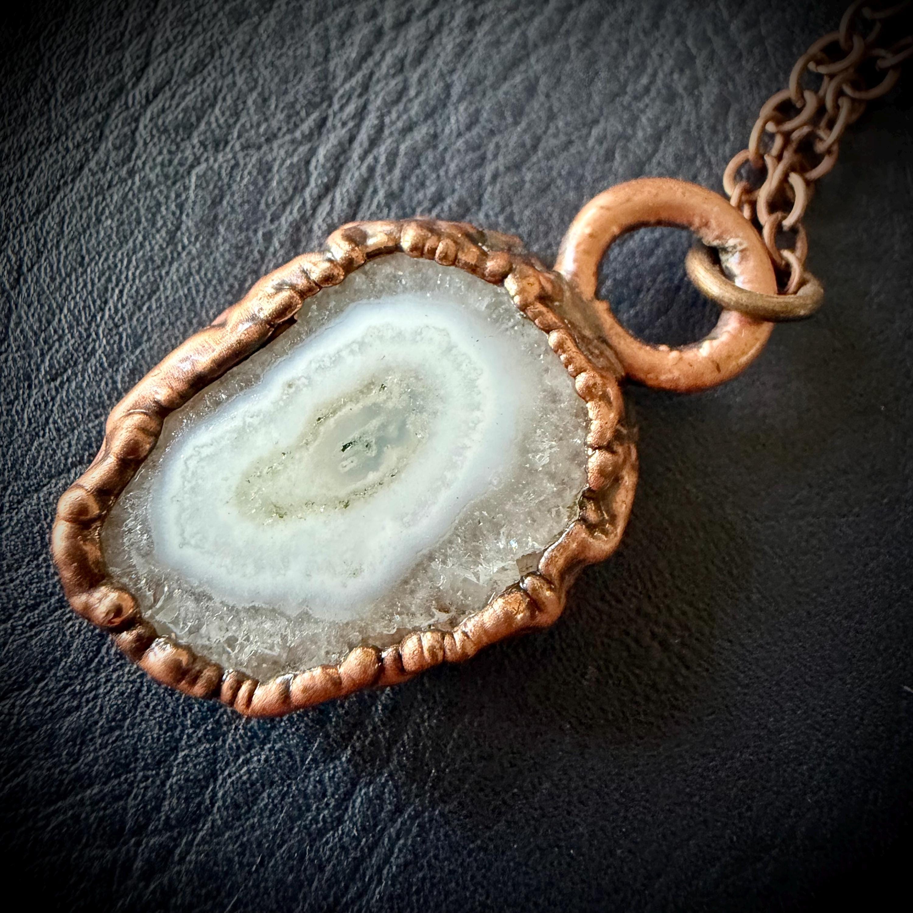Solar Quartz Slice Electroformed in Copper Necklace