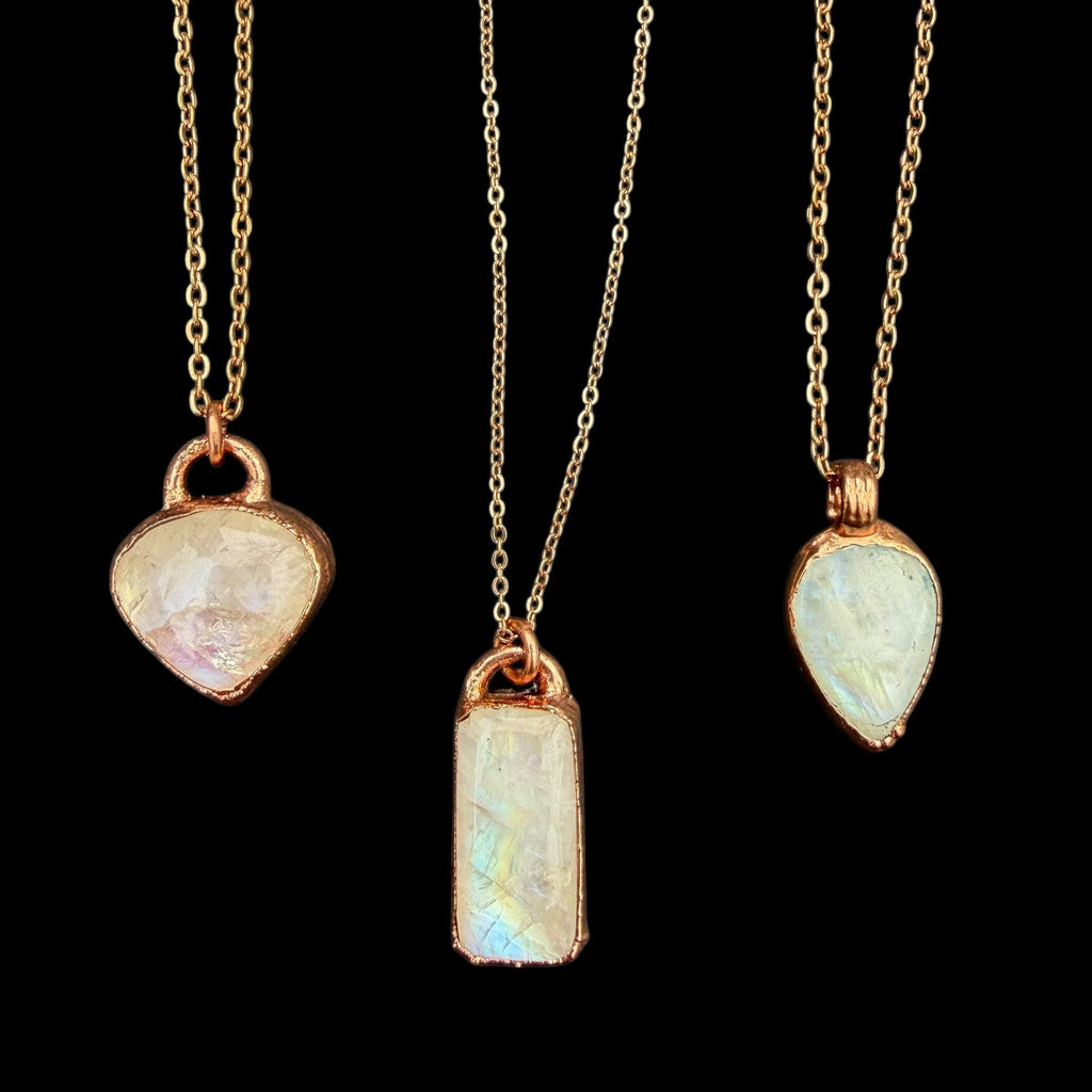 Moonstone Necklace / June Birthstone Rose Cut Crystal Necklace / Electroformed Jewelry