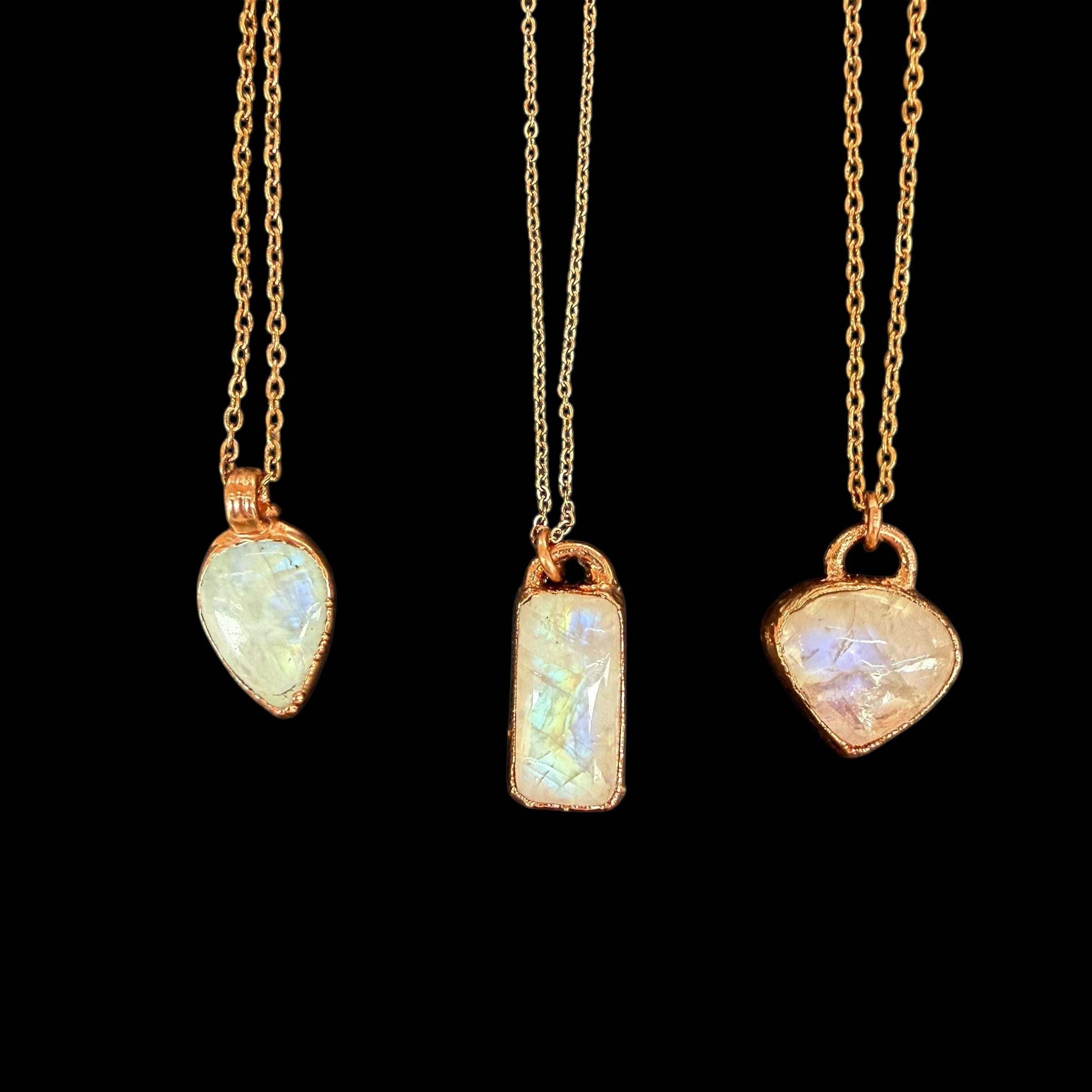 Moonstone Necklace / June Birthstone Rose Cut Crystal Necklace / Electroformed Jewelry