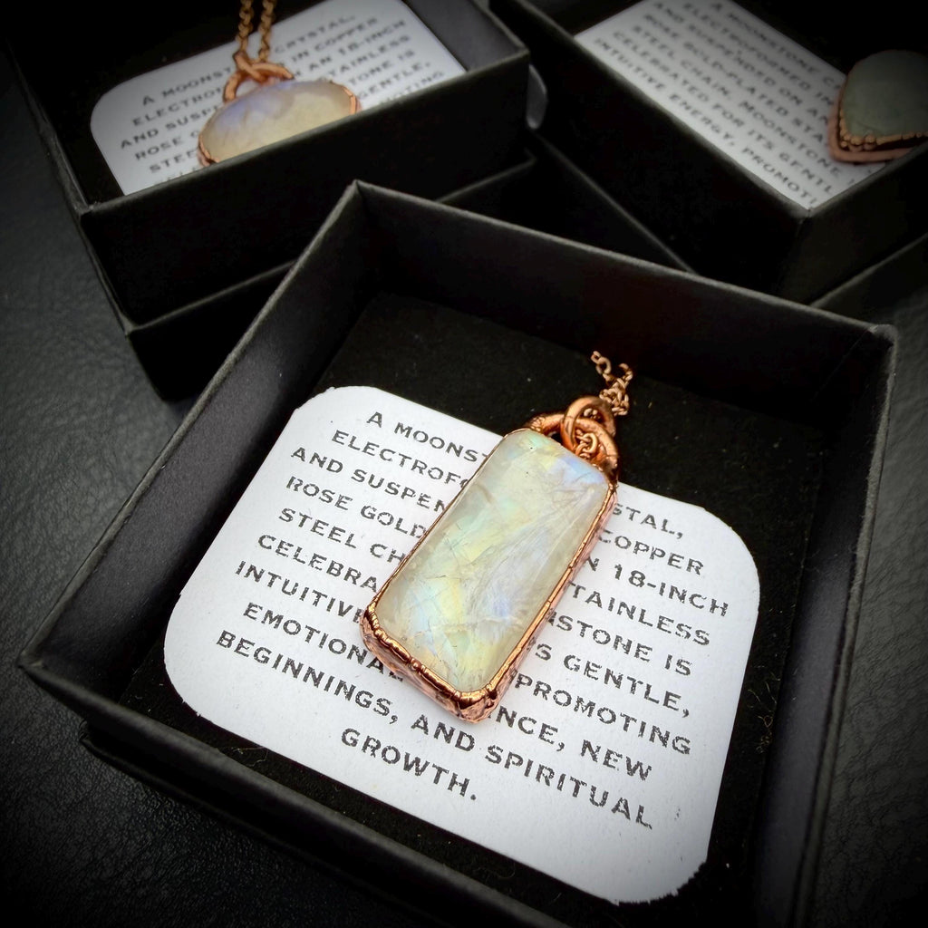 Moonstone Necklace / June Birthstone Rose Cut Crystal Necklace / Electroformed Jewelry