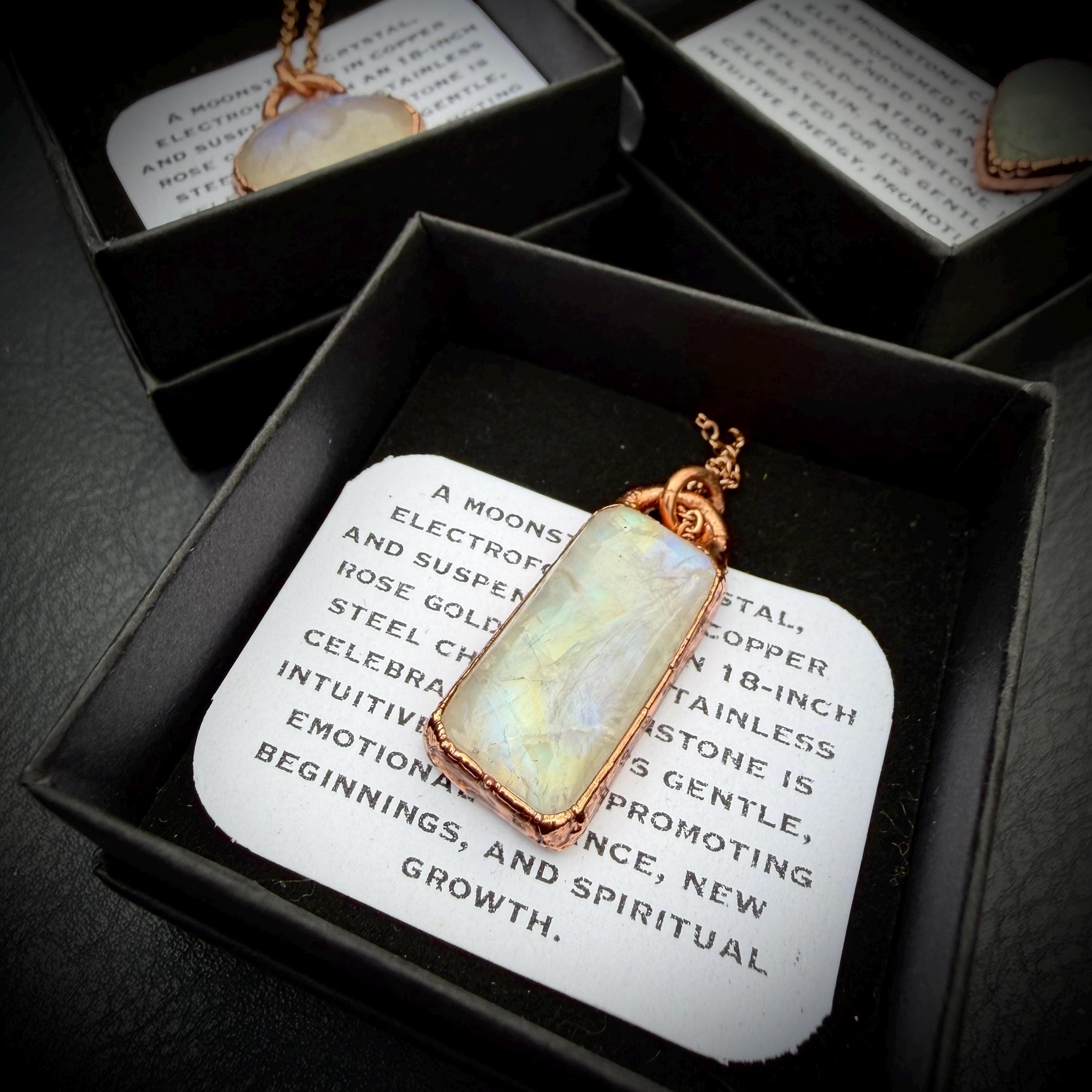 Moonstone Necklace / June Birthstone Rose Cut Crystal Necklace / Electroformed Jewelry