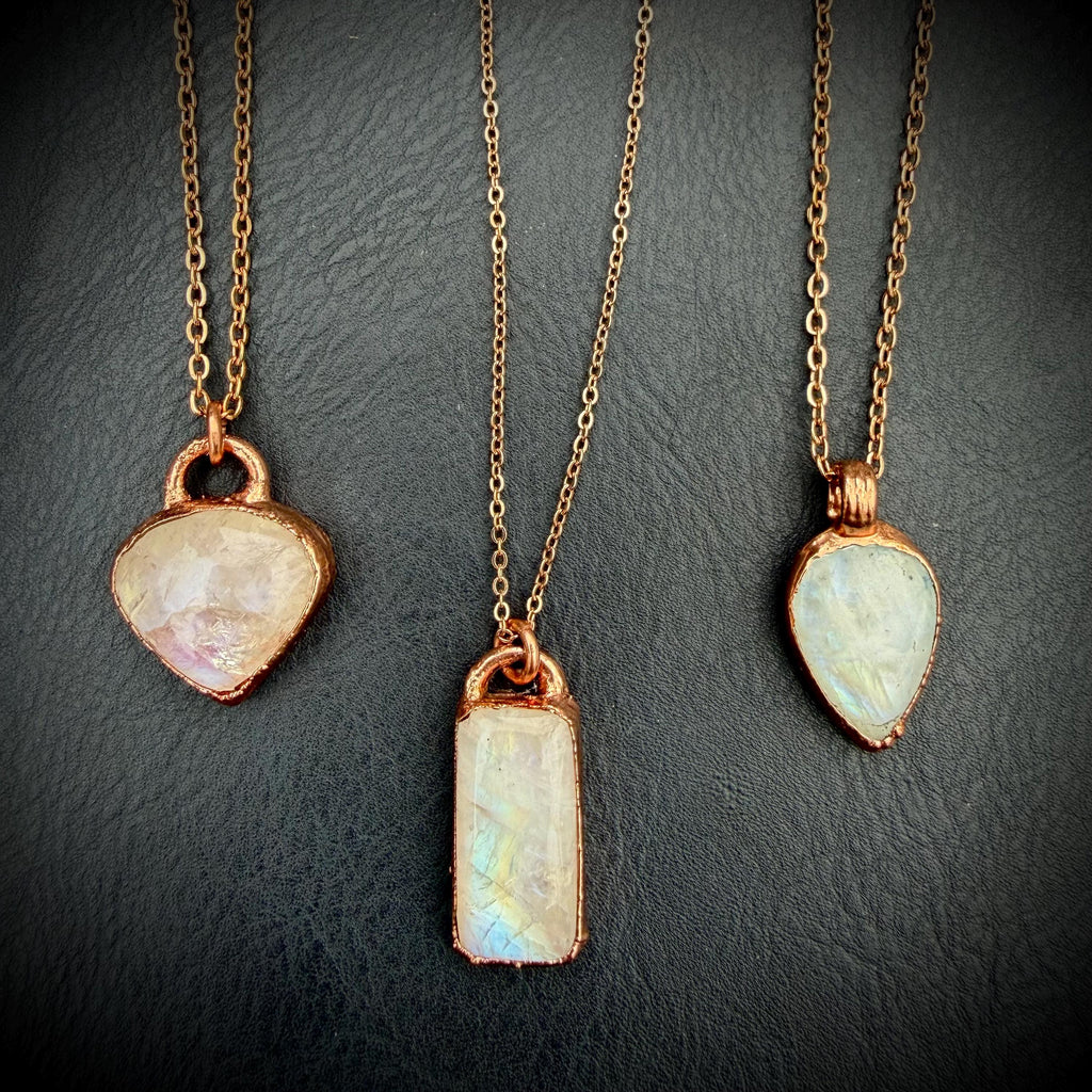 Moonstone Necklace / June Birthstone Rose Cut Crystal Necklace / Electroformed Jewelry