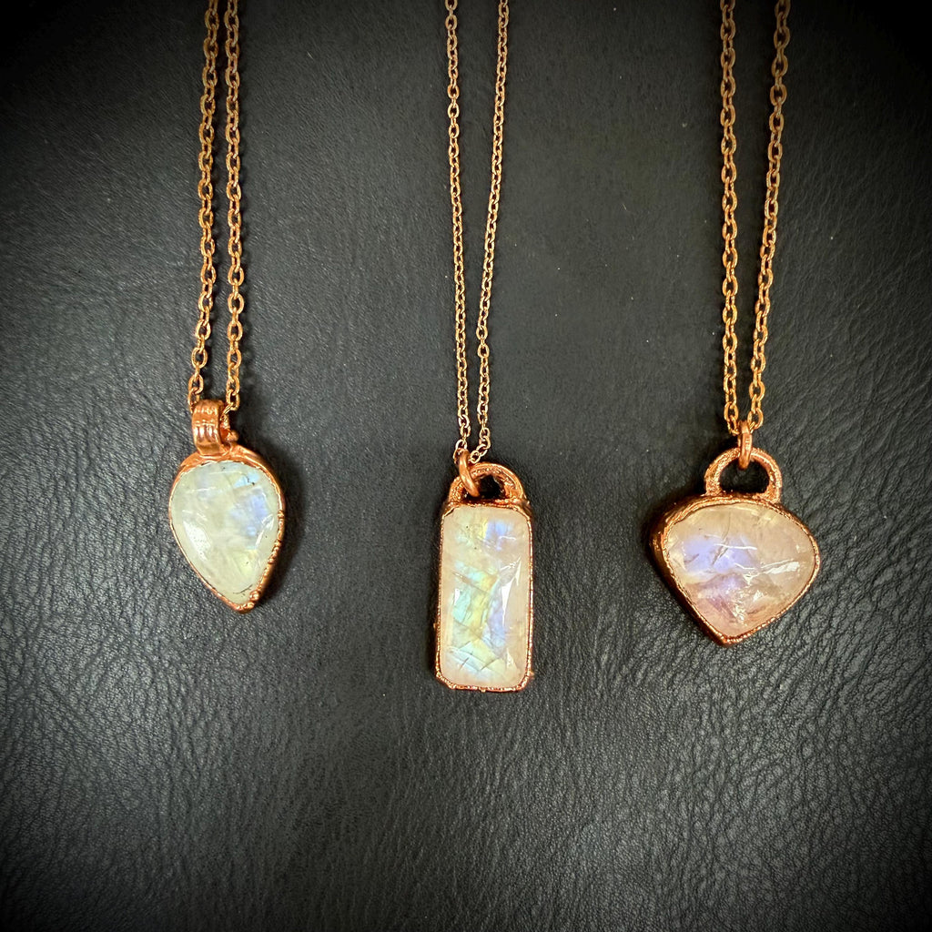 Moonstone Necklace / June Birthstone Rose Cut Crystal Necklace / Electroformed Jewelry