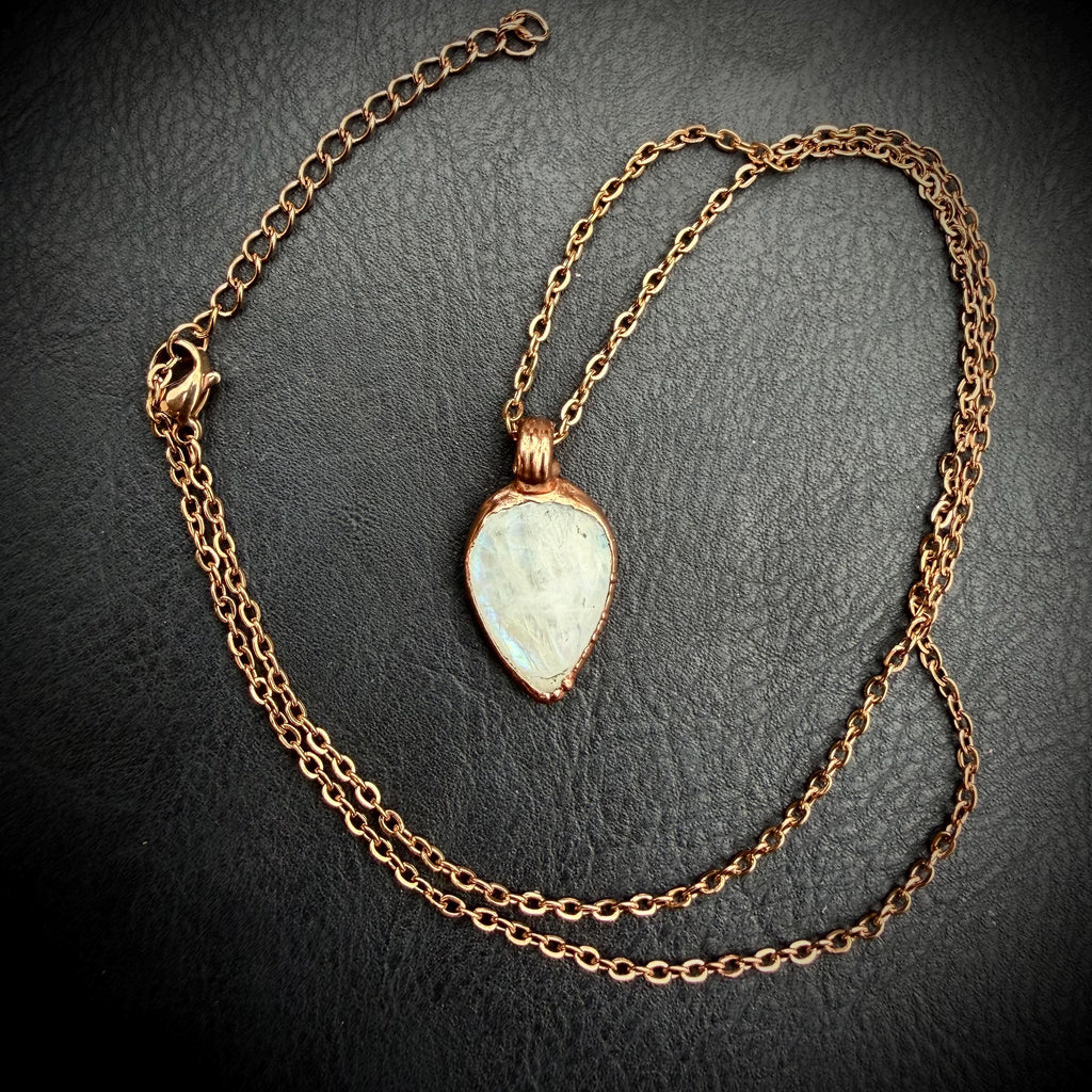 Moonstone Necklace / June Birthstone Rose Cut Crystal Necklace / Electroformed Jewelry