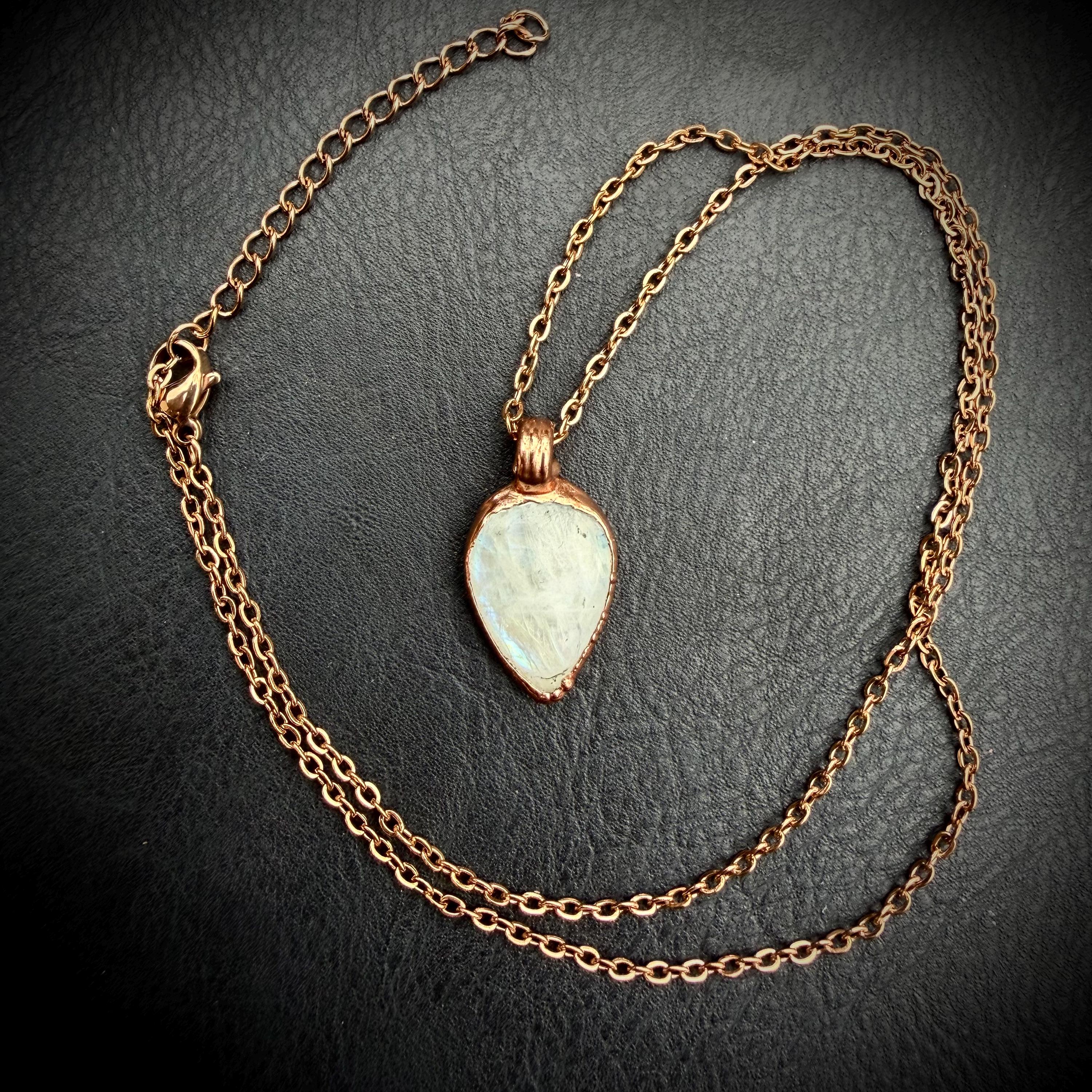 Moonstone Necklace / June Birthstone Rose Cut Crystal Necklace / Electroformed Jewelry
