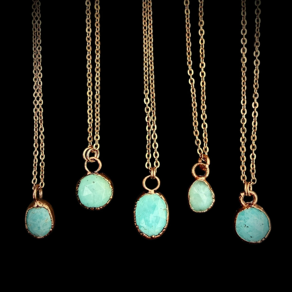 Rose Cut Hemimorphite Necklace | Electroformed Copper Pendant  | Handmade Crystal Jewelry