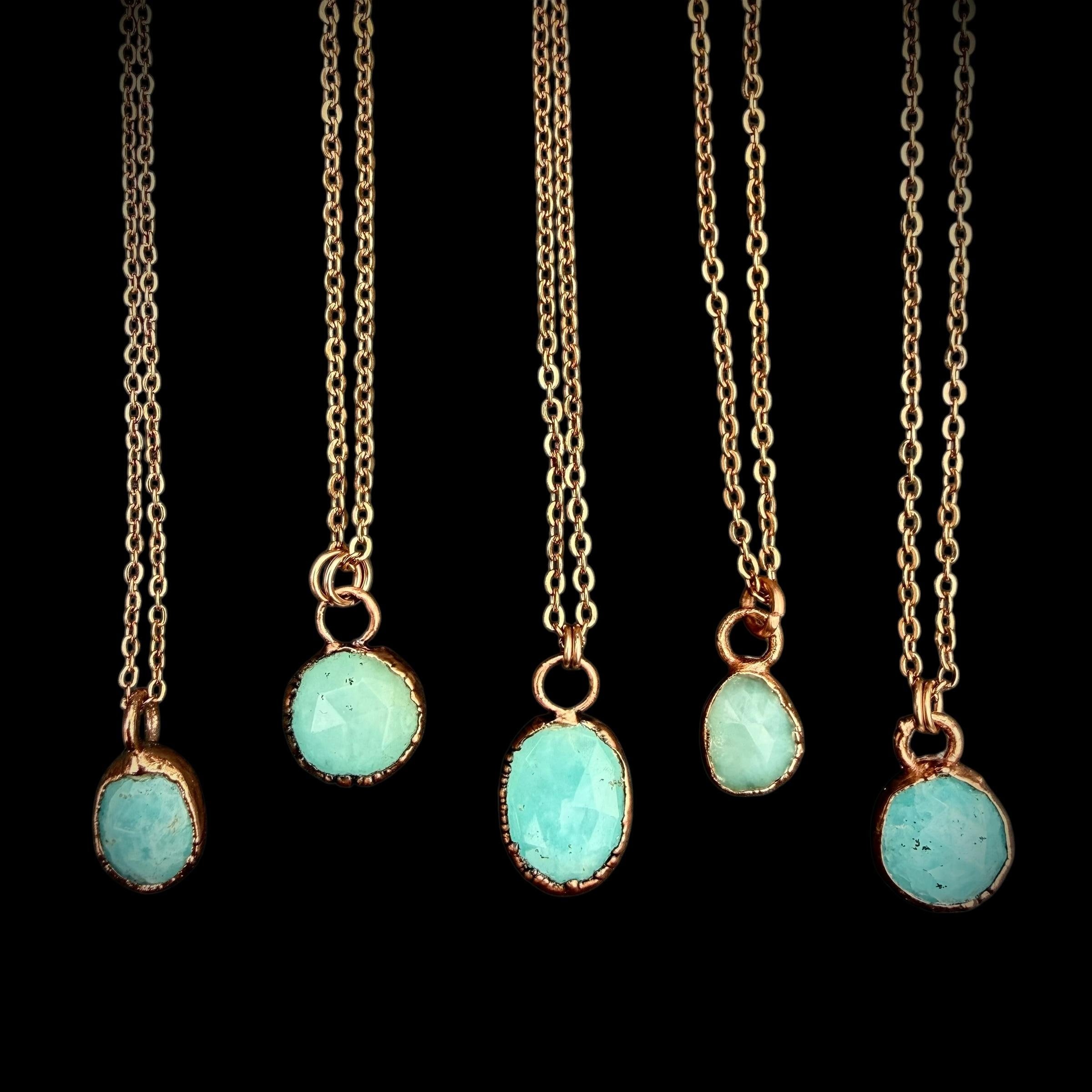 Rose Cut Hemimorphite Necklace | Electroformed Copper Pendant  | Handmade Crystal Jewelry