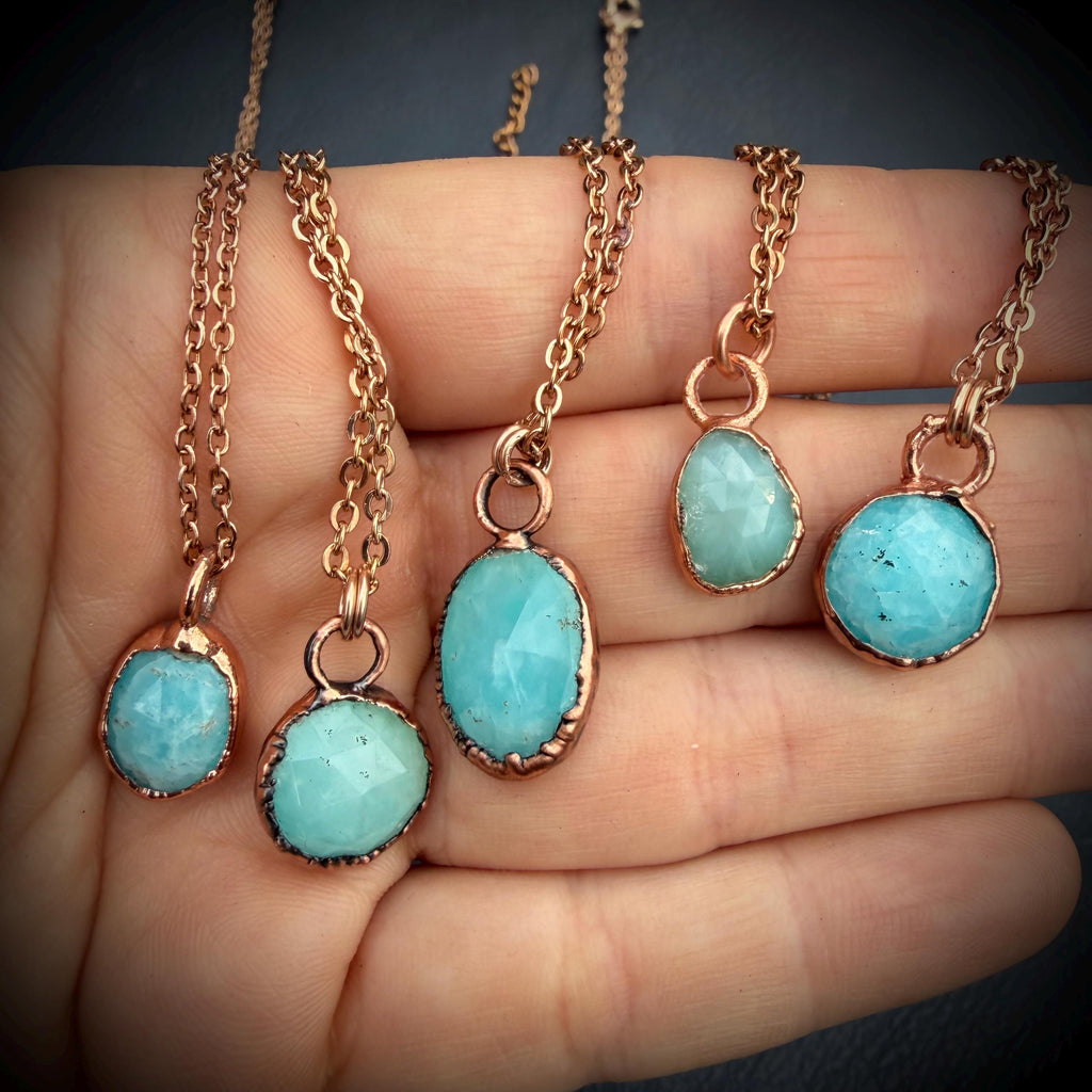 Rose Cut Hemimorphite Necklace | Electroformed Copper Pendant  | Handmade Crystal Jewelry