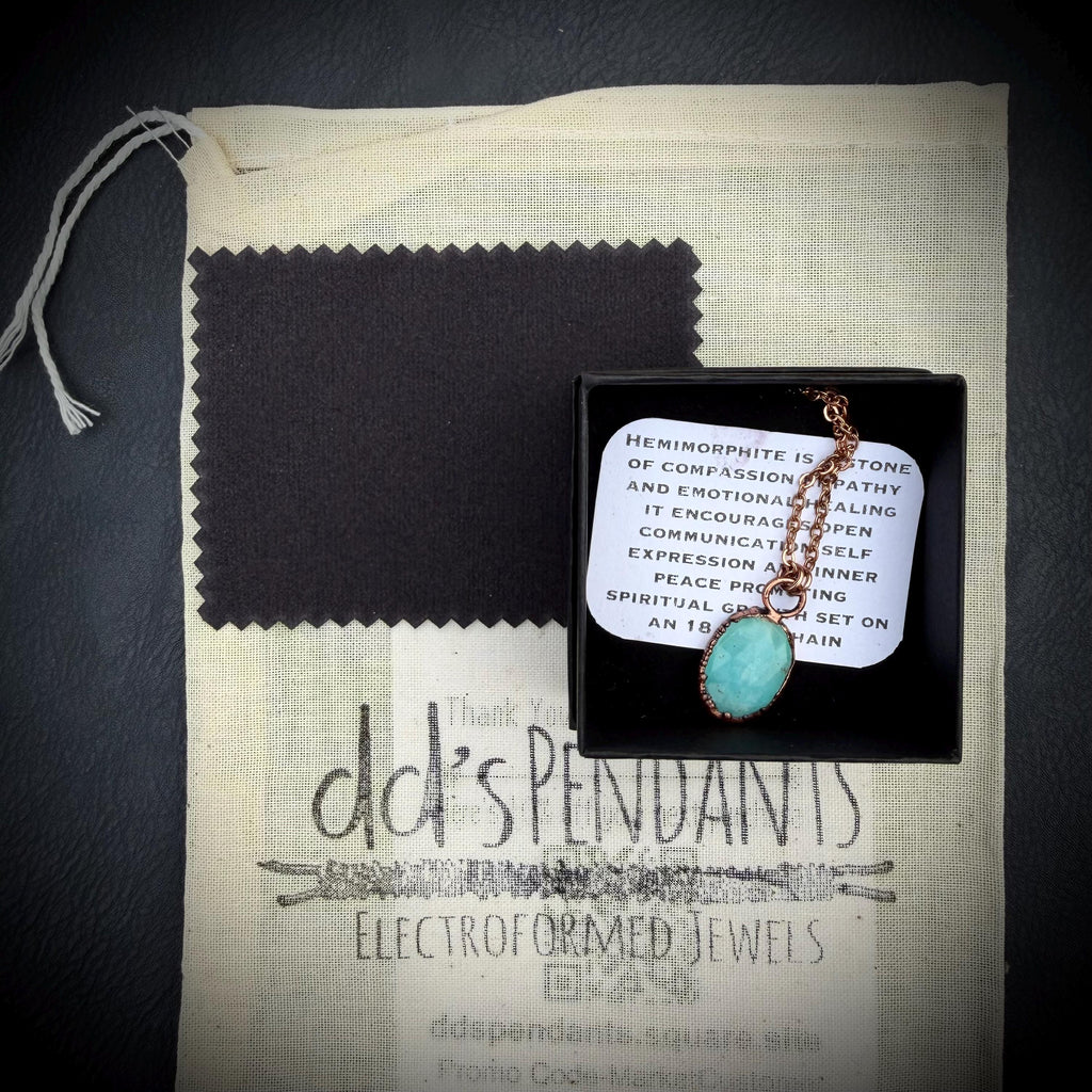 Rose Cut Hemimorphite Necklace | Electroformed Copper Pendant  | Handmade Crystal Jewelry