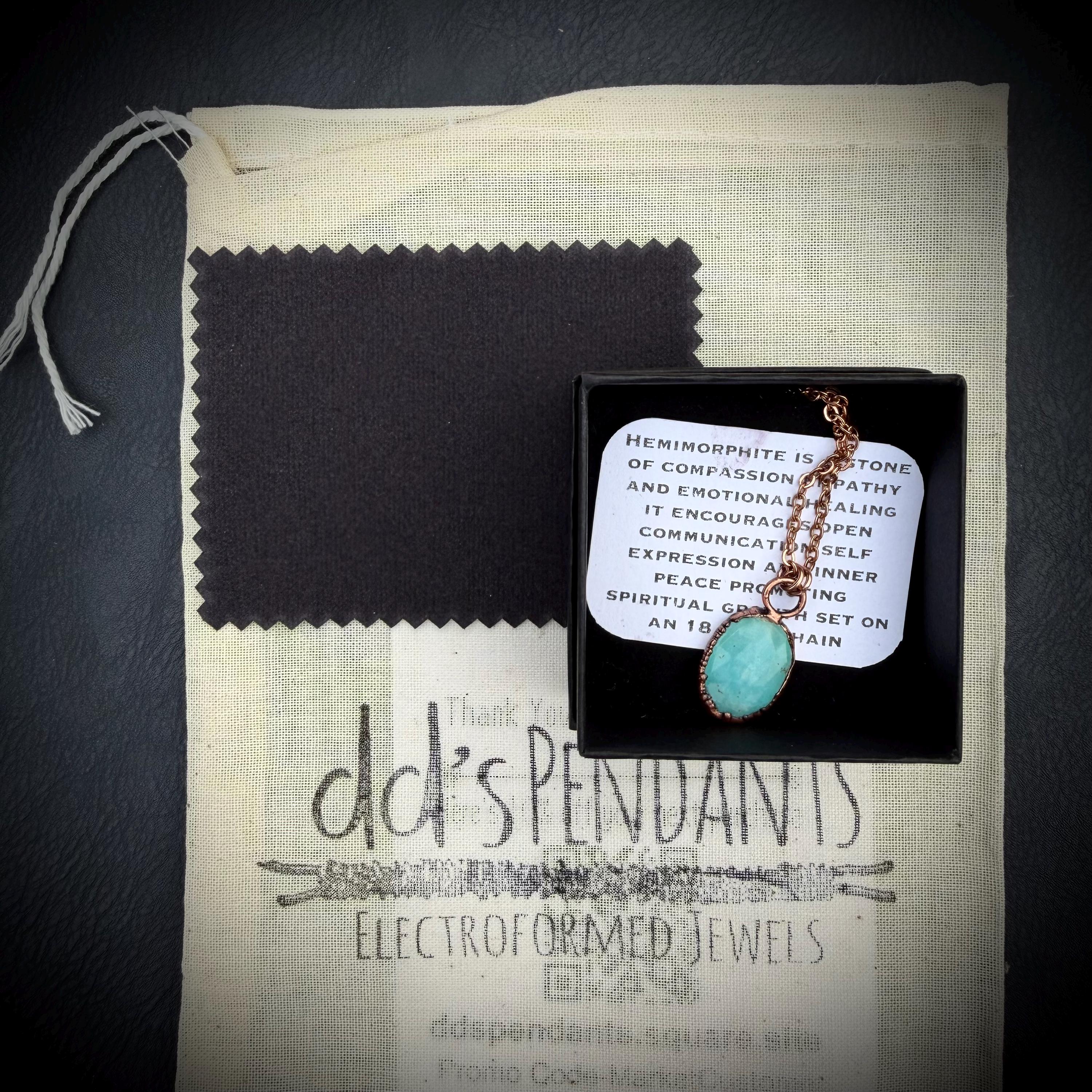 Rose Cut Hemimorphite Necklace | Electroformed Copper Pendant  | Handmade Crystal Jewelry