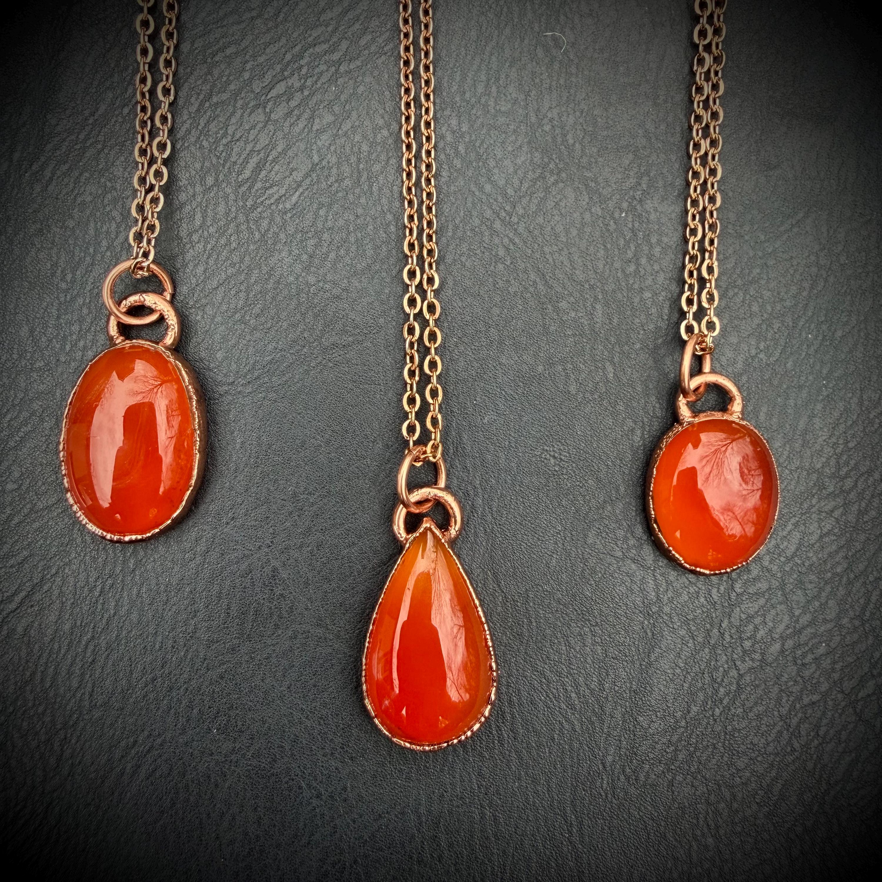 Electroformed Copper Orange Onyx Necklace, Rose Gold Chain