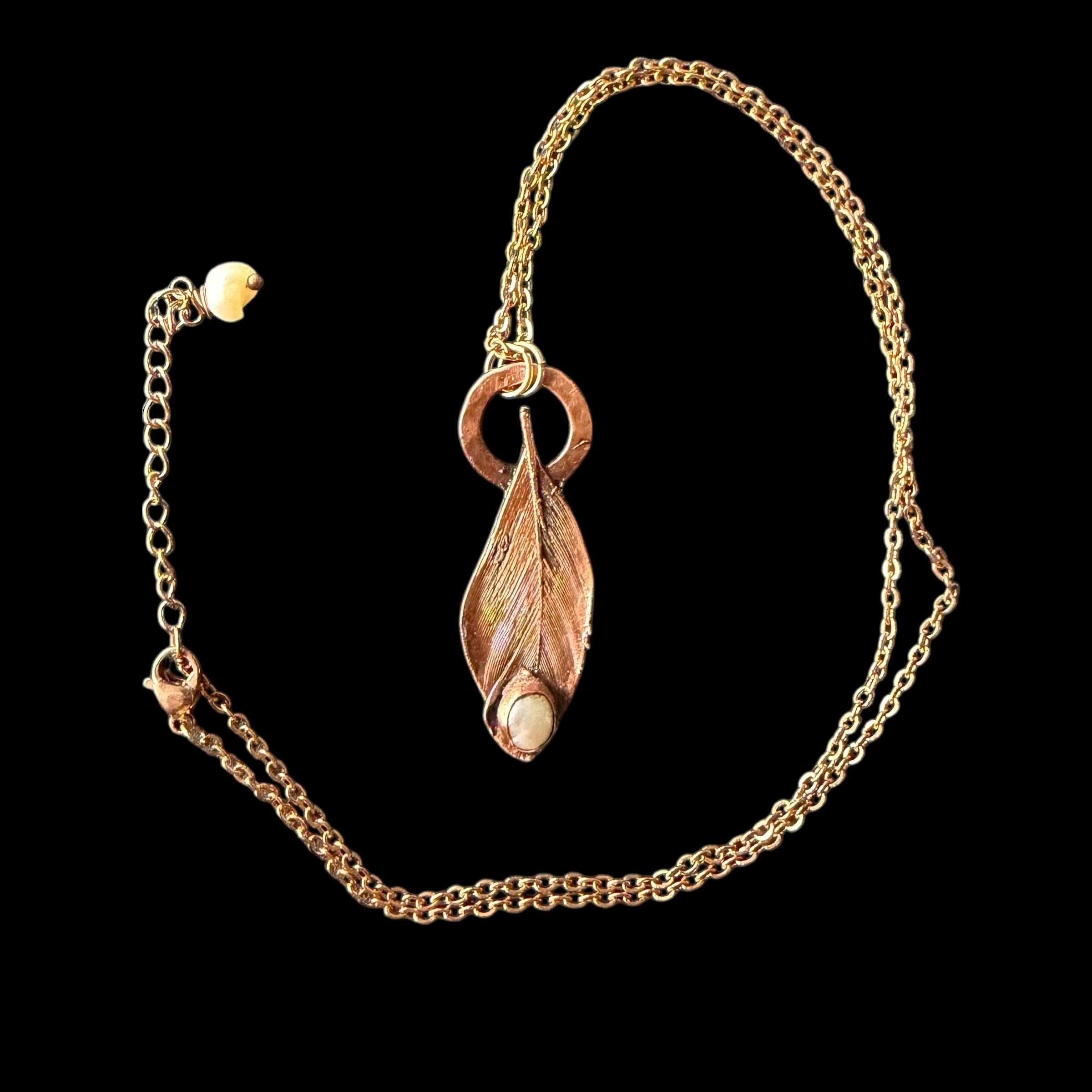 Blue Jay Feather & Baroque Pearl Electroformed Necklace
