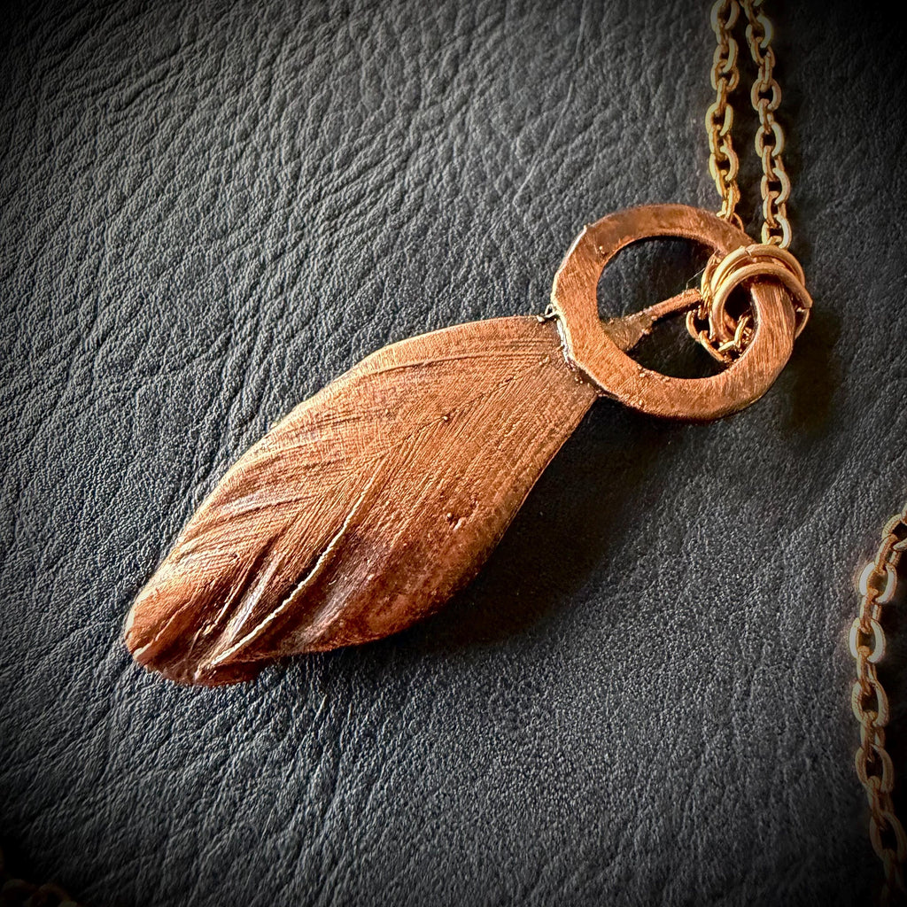 Blue Jay Feather & Baroque Pearl Electroformed Necklace