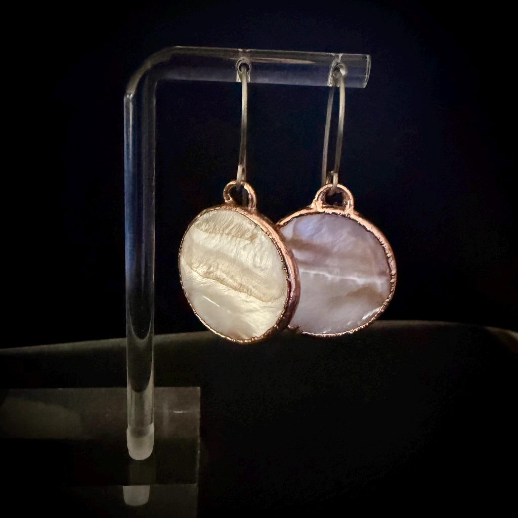 White Resin Shell Circle Dangle Earrings
