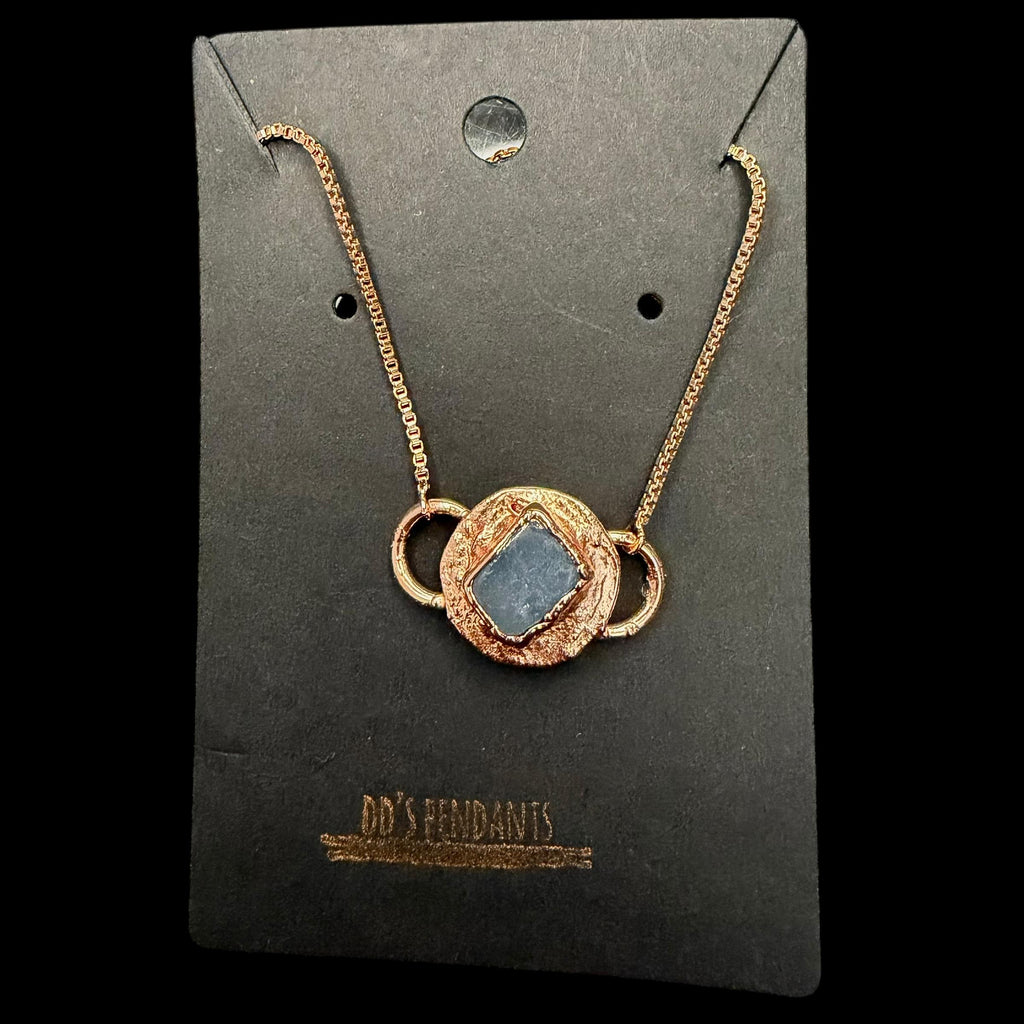Electroformed Aquamarine Circle Charm Bracelet | Rose Gold Plated Adjustable Chain | Handmade Copper Jewelry