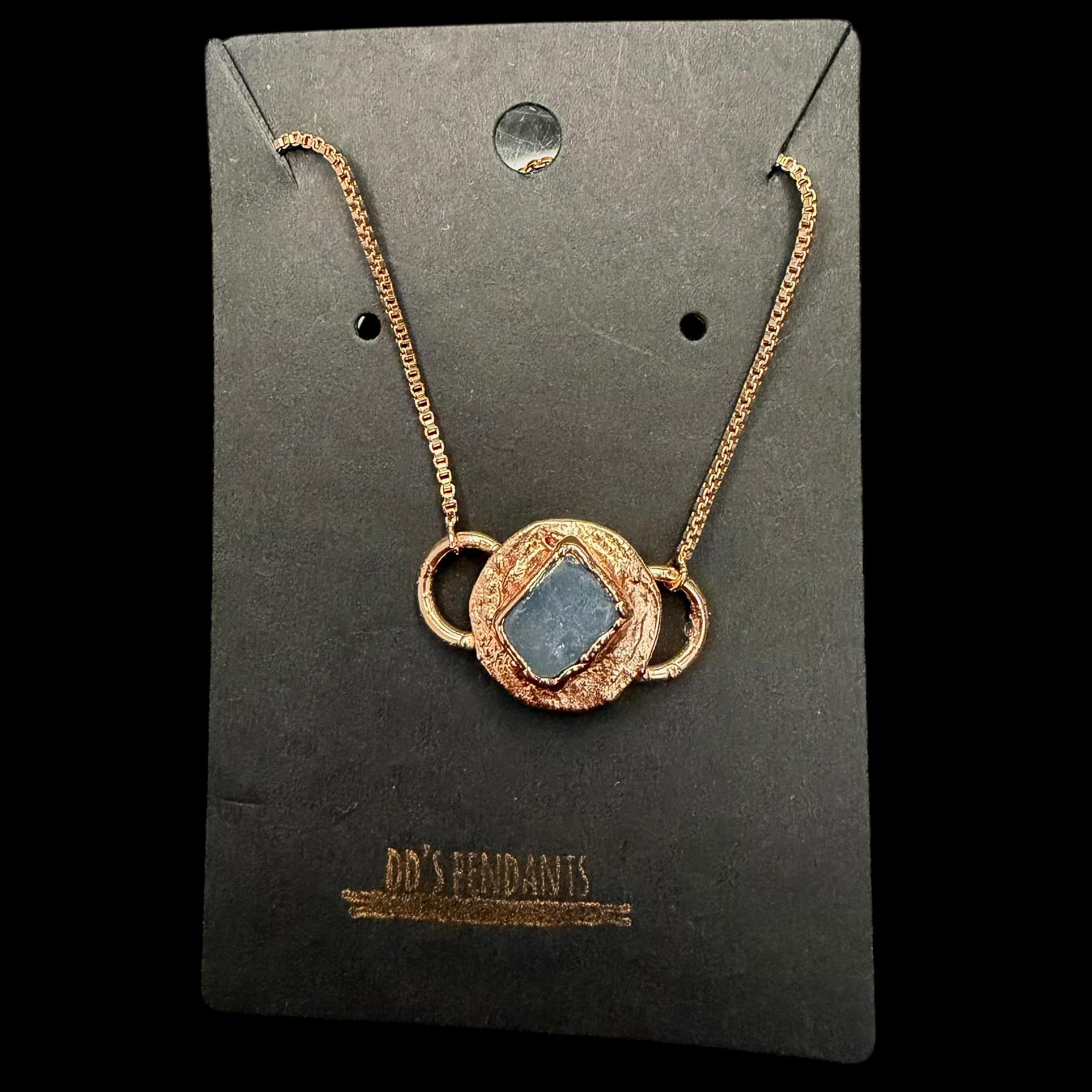 Electroformed Aquamarine Circle Charm Bracelet | Rose Gold Plated Adjustable Chain | Handmade Copper Jewelry