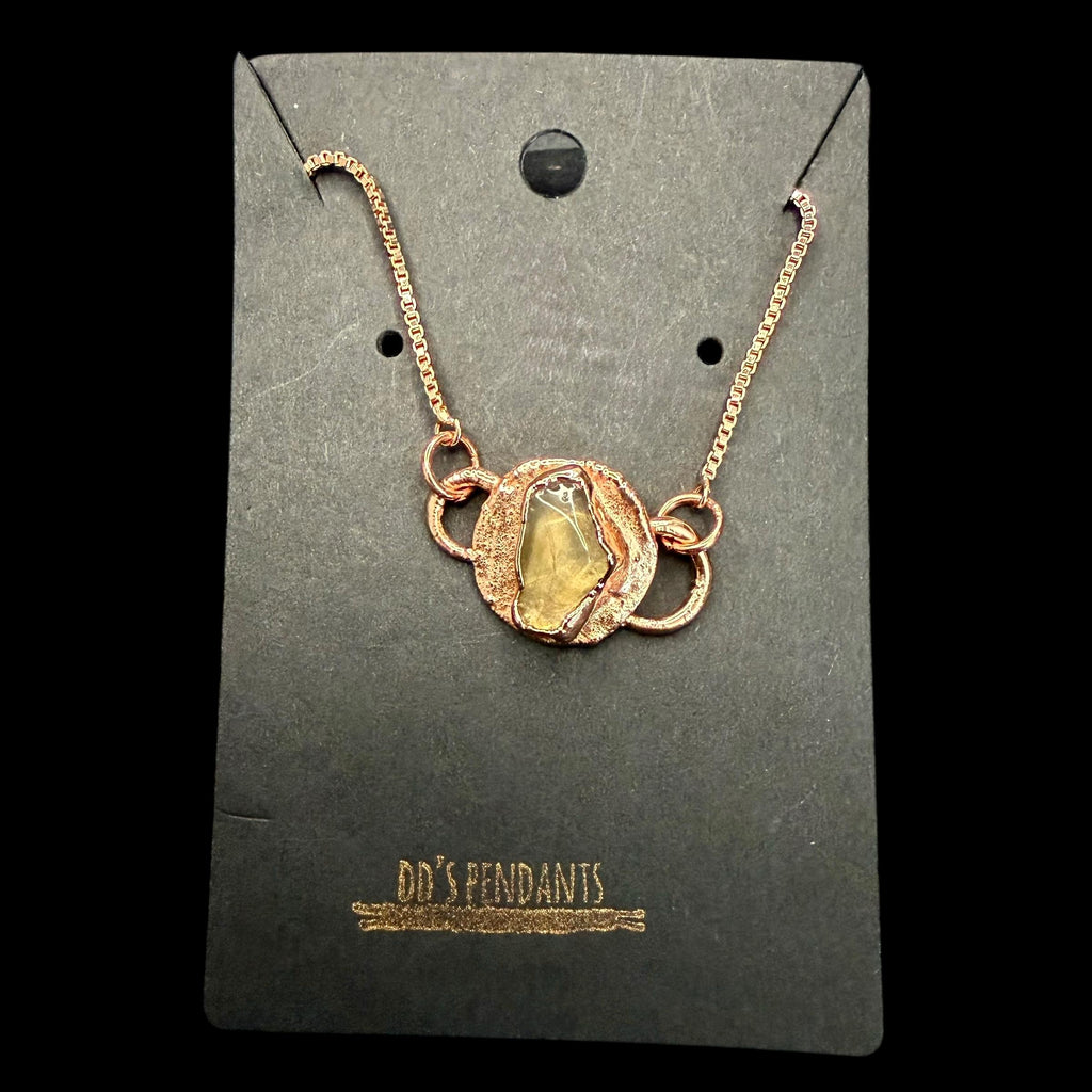 Electroformed Citrine Circle Charm Bracelet | Rose Gold Plated Adjustable Chain | Handmade Copper Jewelry