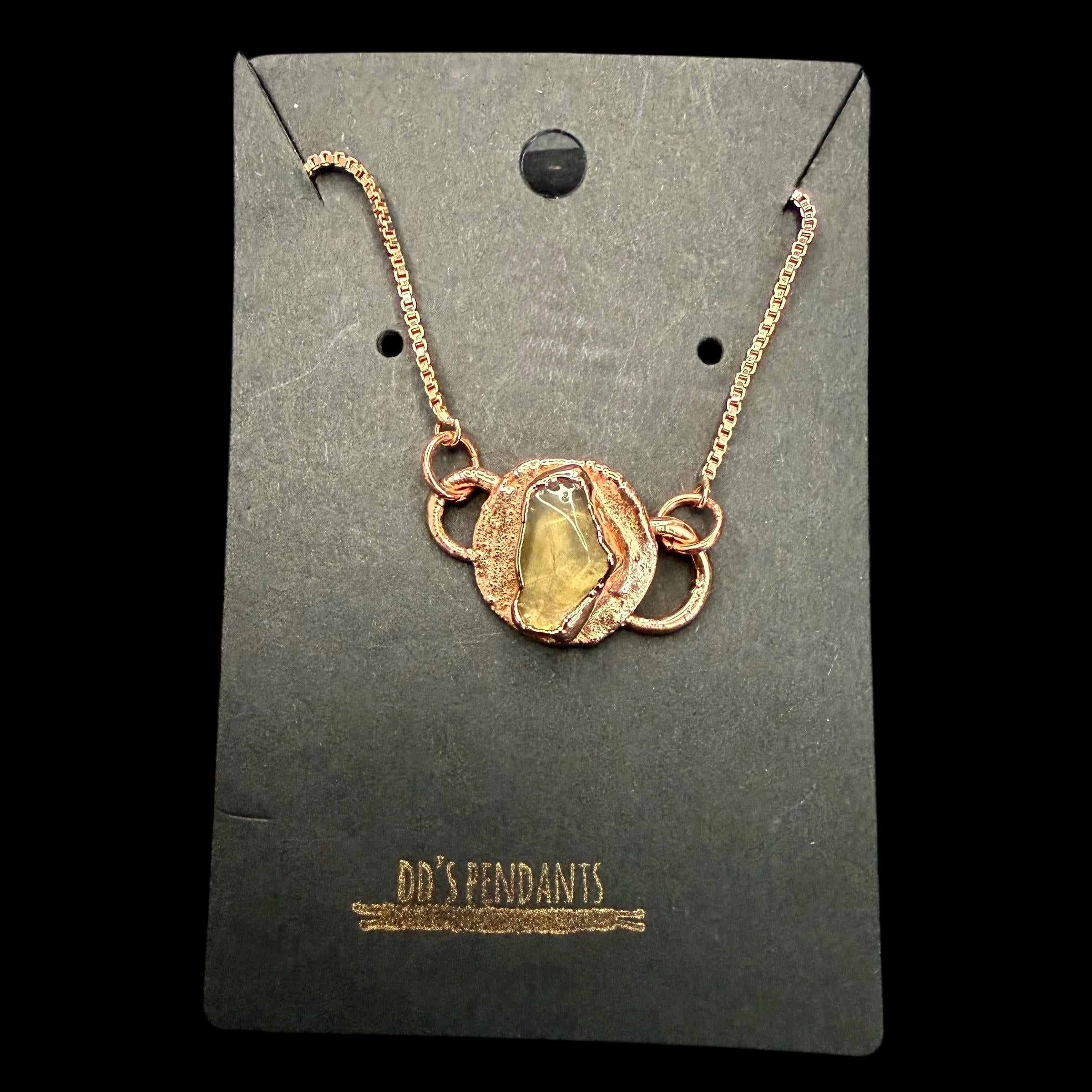 Electroformed Citrine Circle Charm Bracelet | Rose Gold Plated Adjustable Chain | Handmade Copper Jewelry