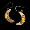 Electroformed Citrine Moon Dangle Earrings on Niobium Ear Wires
