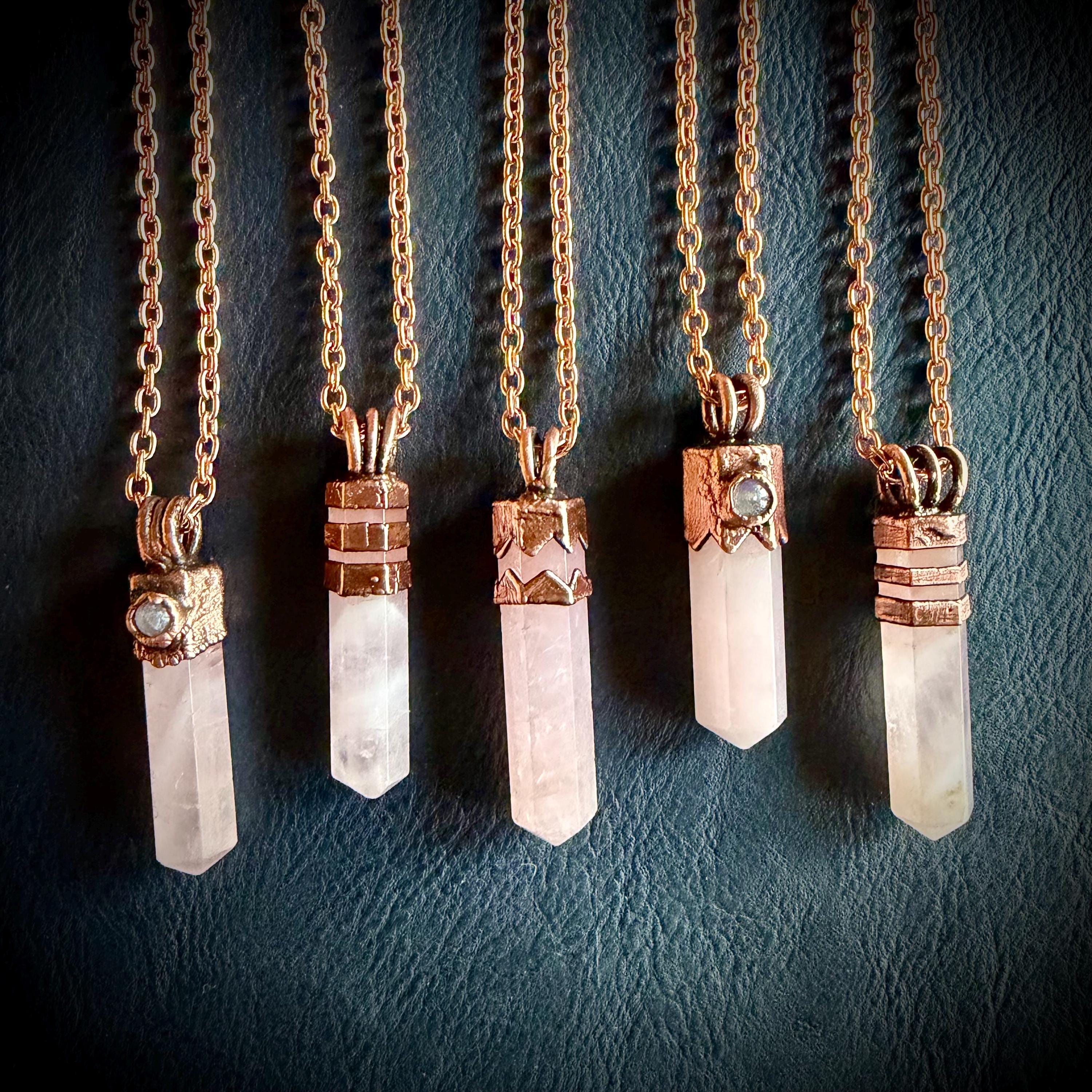 Electroformed Rose Quartz Point Necklace | Handmade Copper Crystal Pendant | Solid Copper Chain | Artisan Jewelry