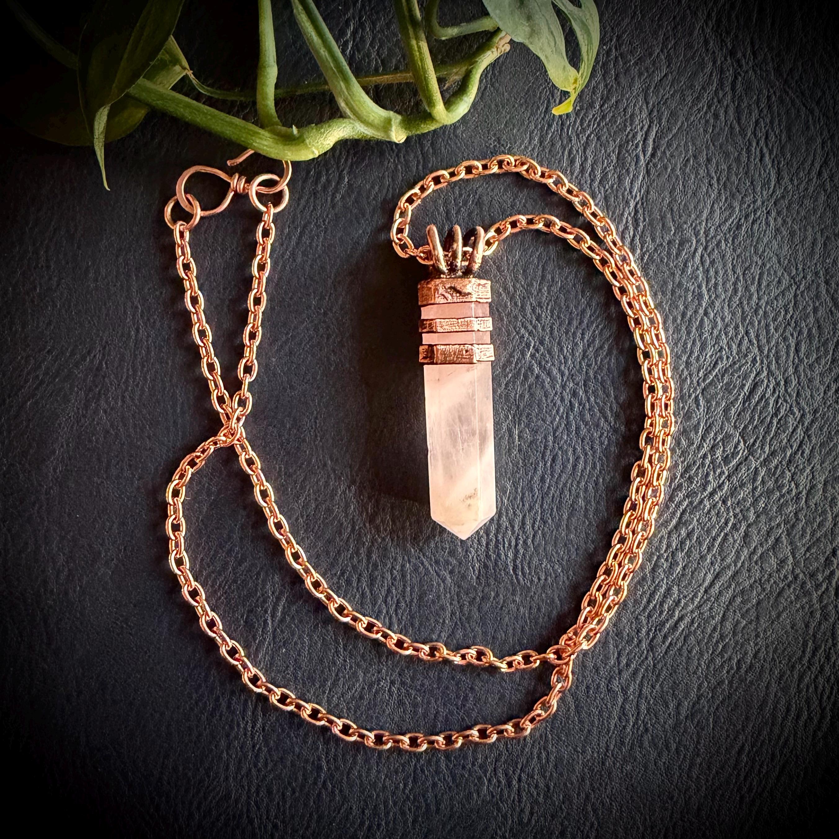 Electroformed Rose Quartz Point Necklace | Handmade Copper Crystal Pendant | Solid Copper Chain | Artisan Jewelry