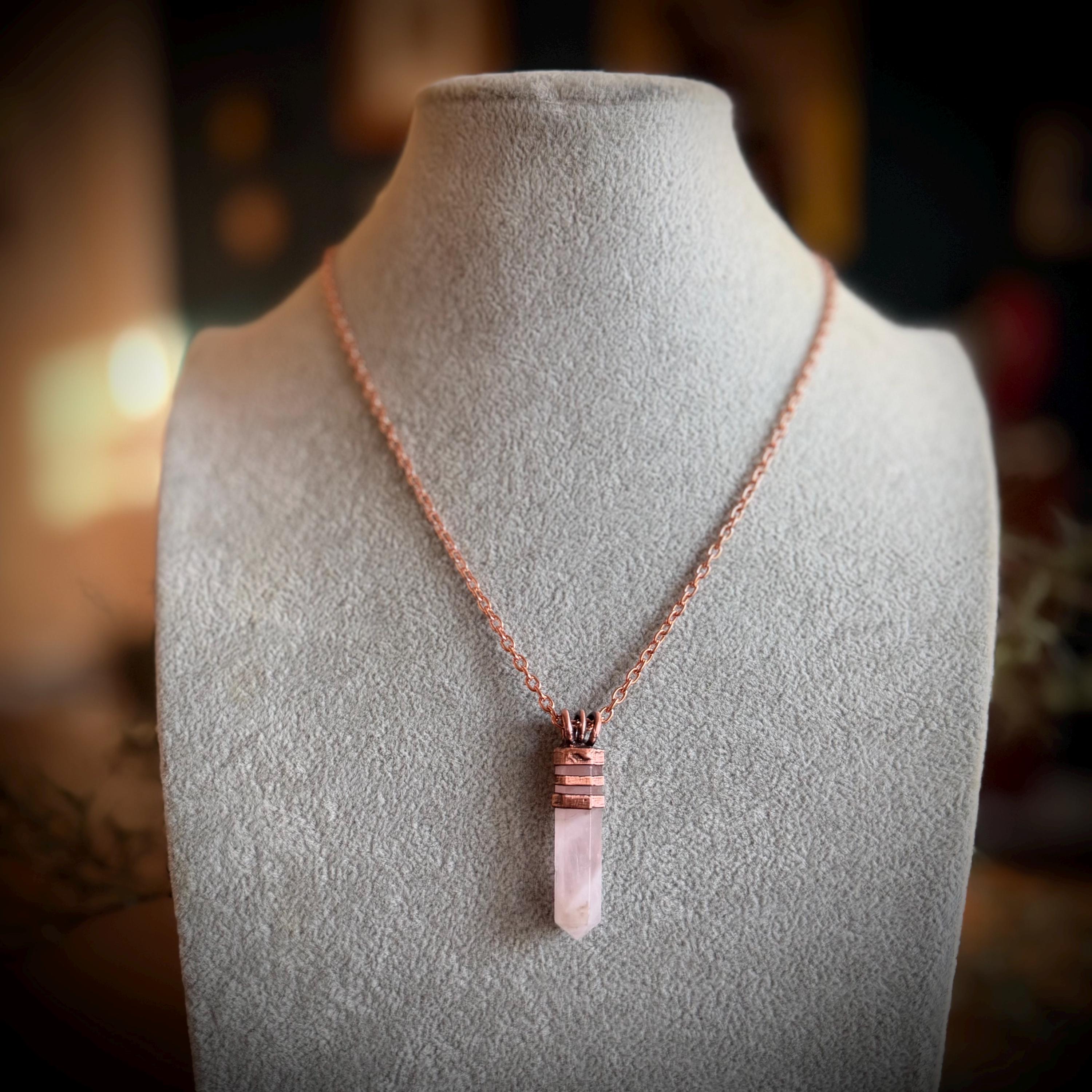 Electroformed Rose Quartz Point Necklace | Handmade Copper Crystal Pendant | Solid Copper Chain | Artisan Jewelry