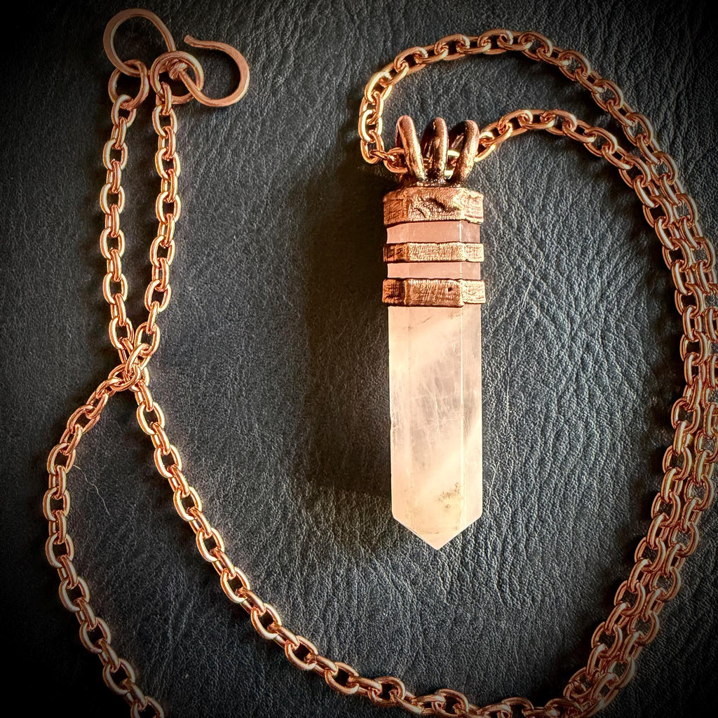 Electroformed Rose Quartz Point Necklace | Handmade Copper Crystal Pendant | Solid Copper Chain | Artisan Jewelry