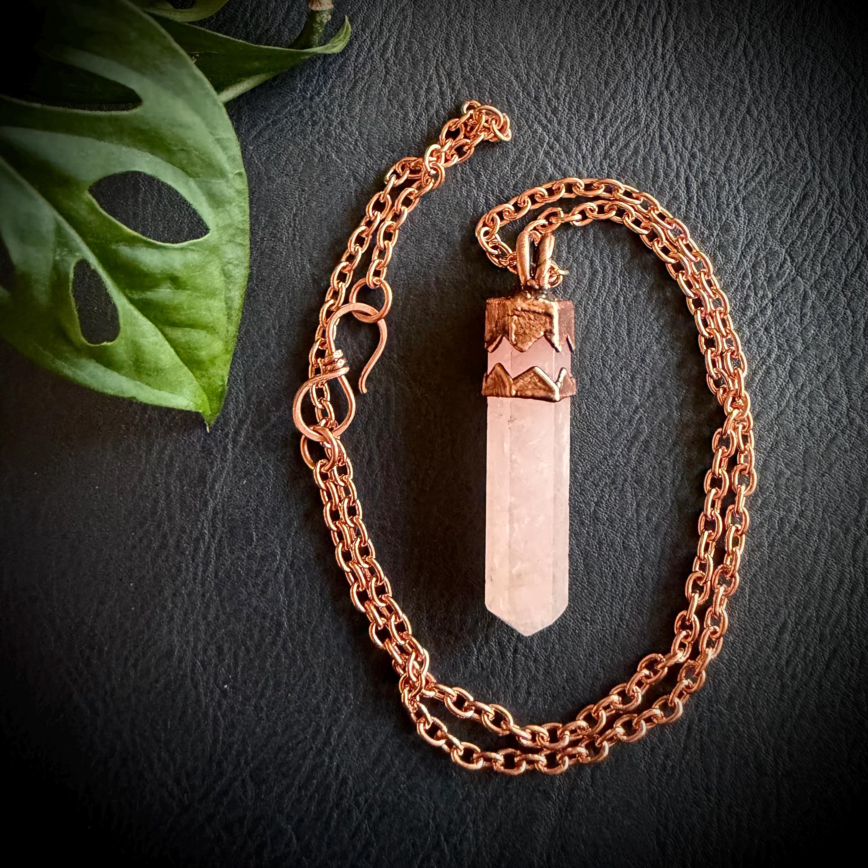 Electroformed Rose Quartz Point Necklace | Handmade Copper Crystal Pendant | Solid Copper Chain | Artisan Jewelry
