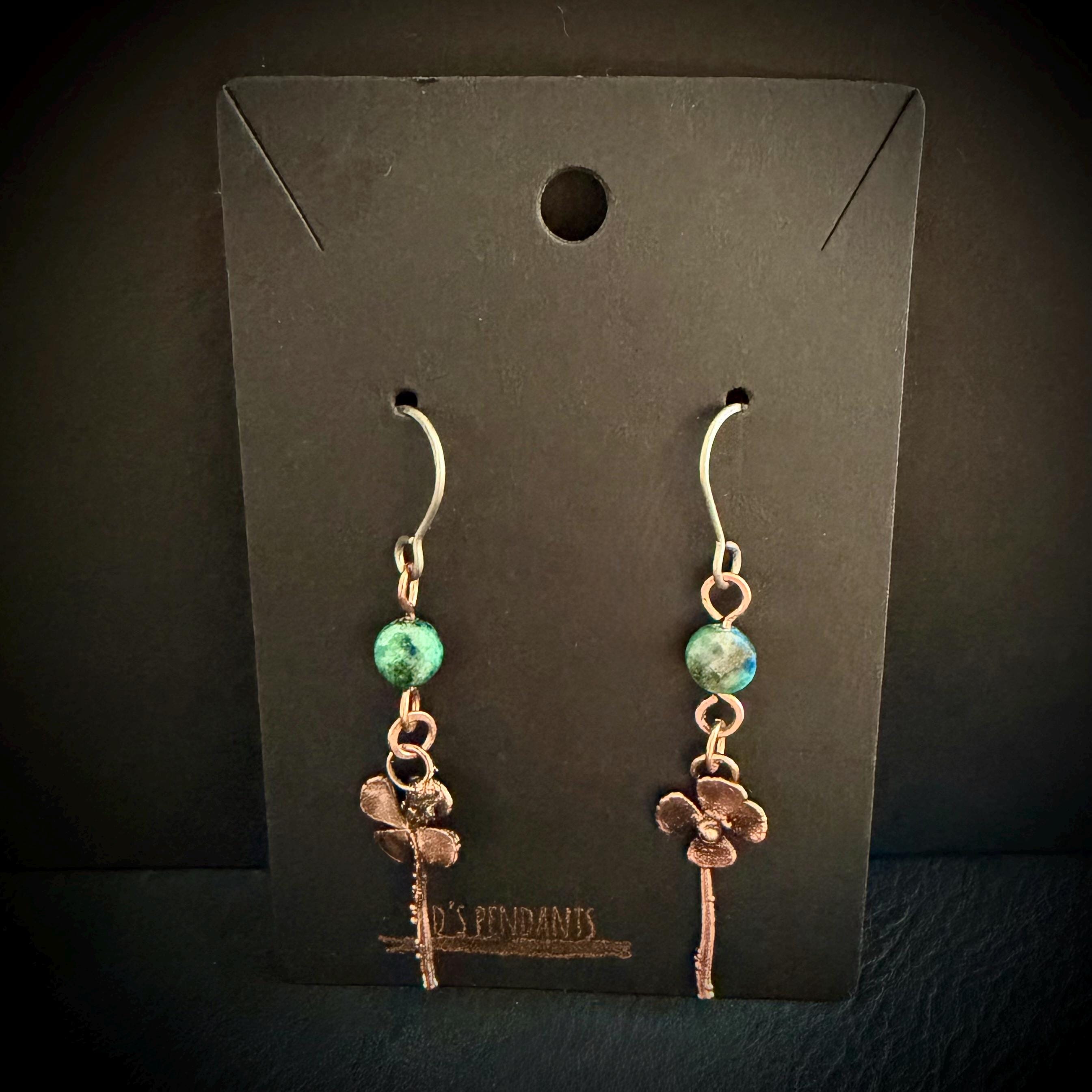 Electroformed Copper Four Leaf Clover Earrings – Lapis Lazuli, Titanium