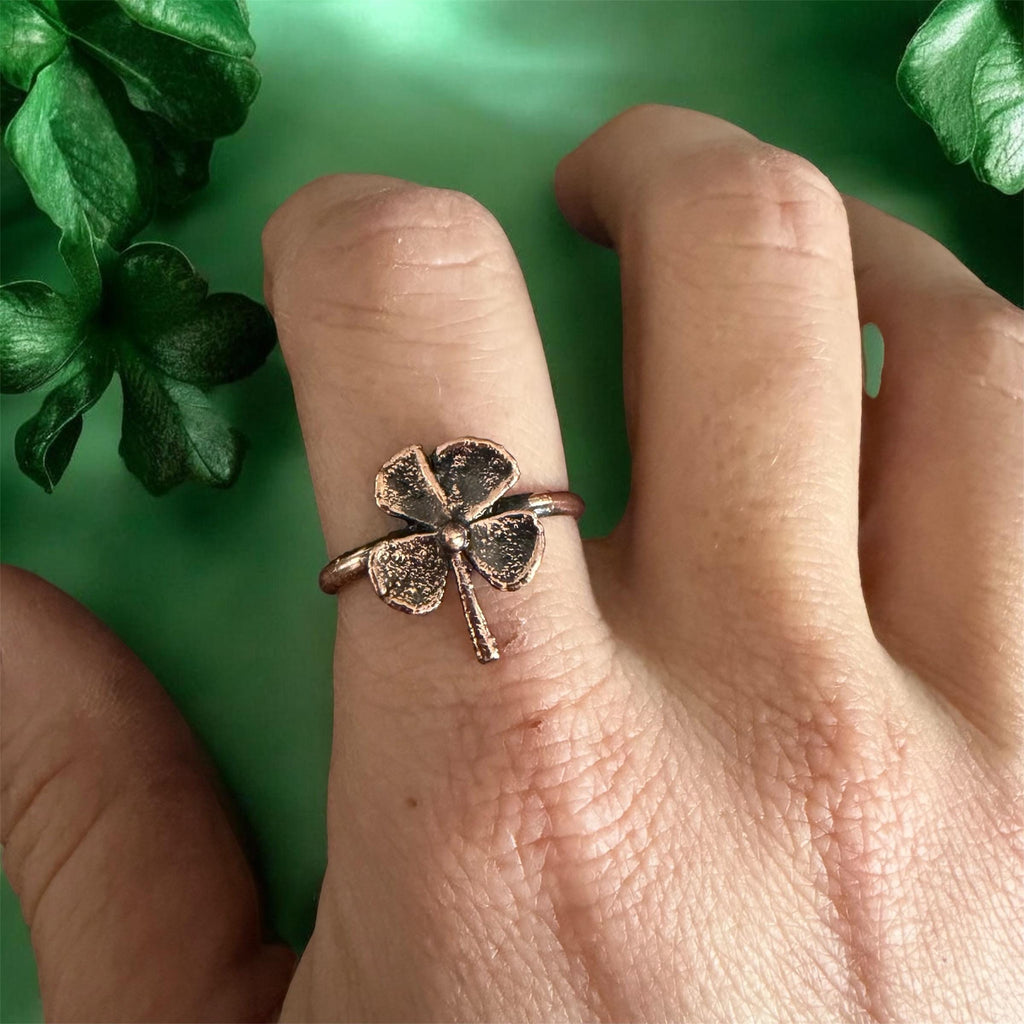 Electroformed Copper Four Leaf Clover Ring – Genuine Preserved Clover