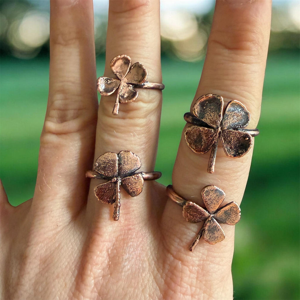 Electroformed Copper Four Leaf Clover Ring – Genuine Preserved Clover