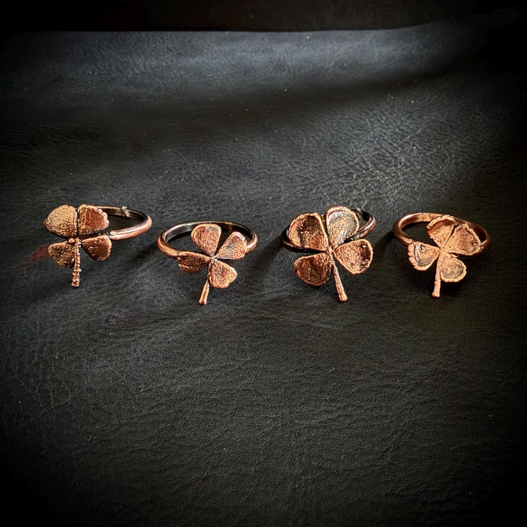 Electroformed Copper Four Leaf Clover Ring – Genuine Preserved Clover