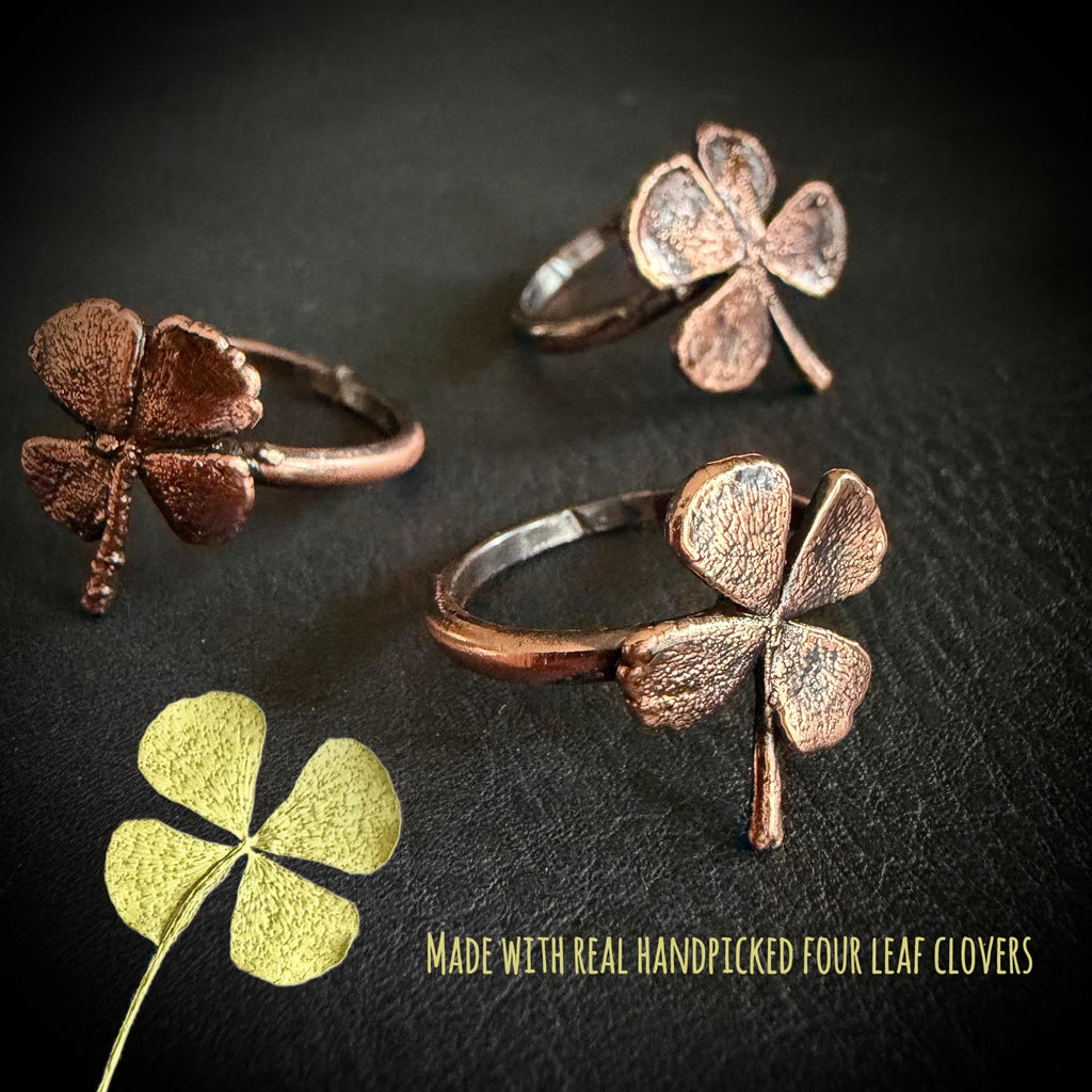 Electroformed Copper Four Leaf Clover Ring – Genuine Preserved Clover