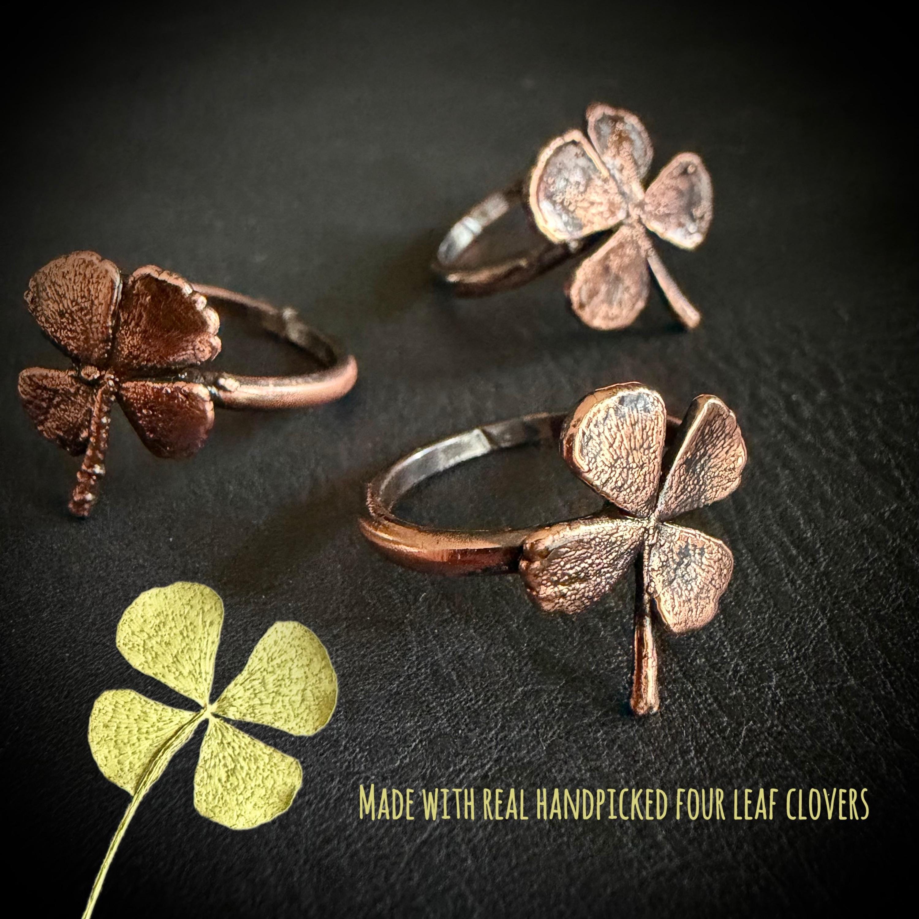 Electroformed Copper Four Leaf Clover Ring – Genuine Preserved Clover
