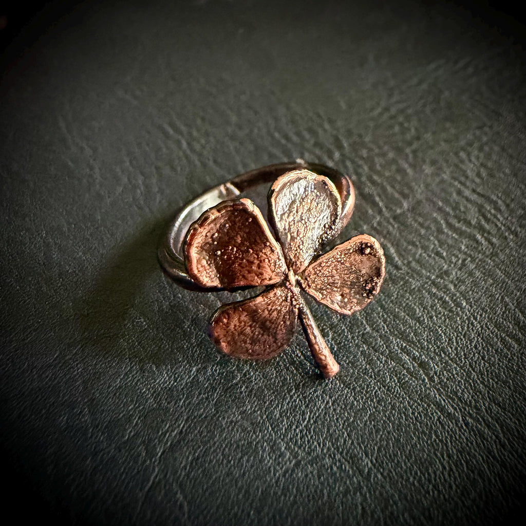 Electroformed Copper Four Leaf Clover Ring – Genuine Preserved Clover