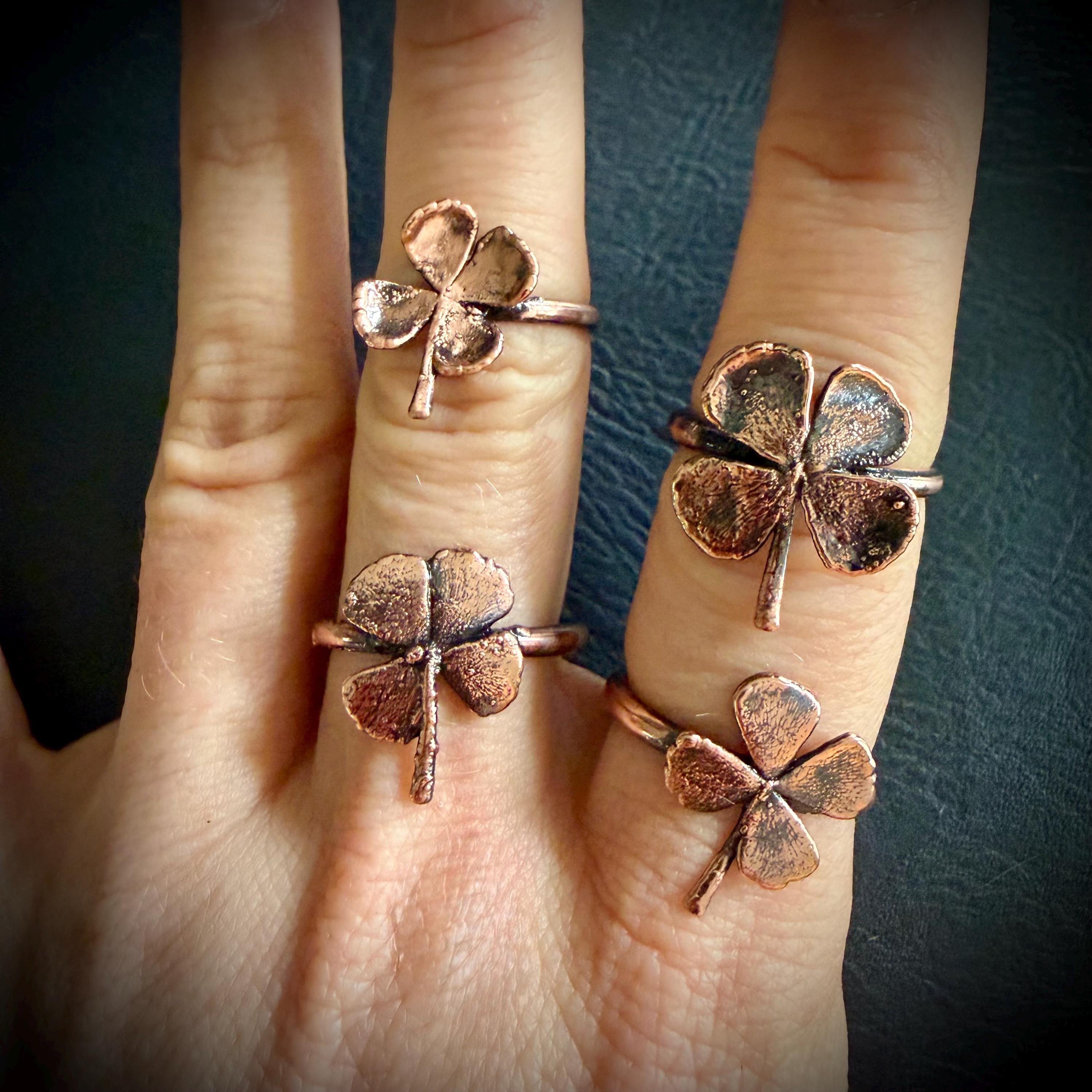 Electroformed Copper Four Leaf Clover Ring – Genuine Preserved Clover