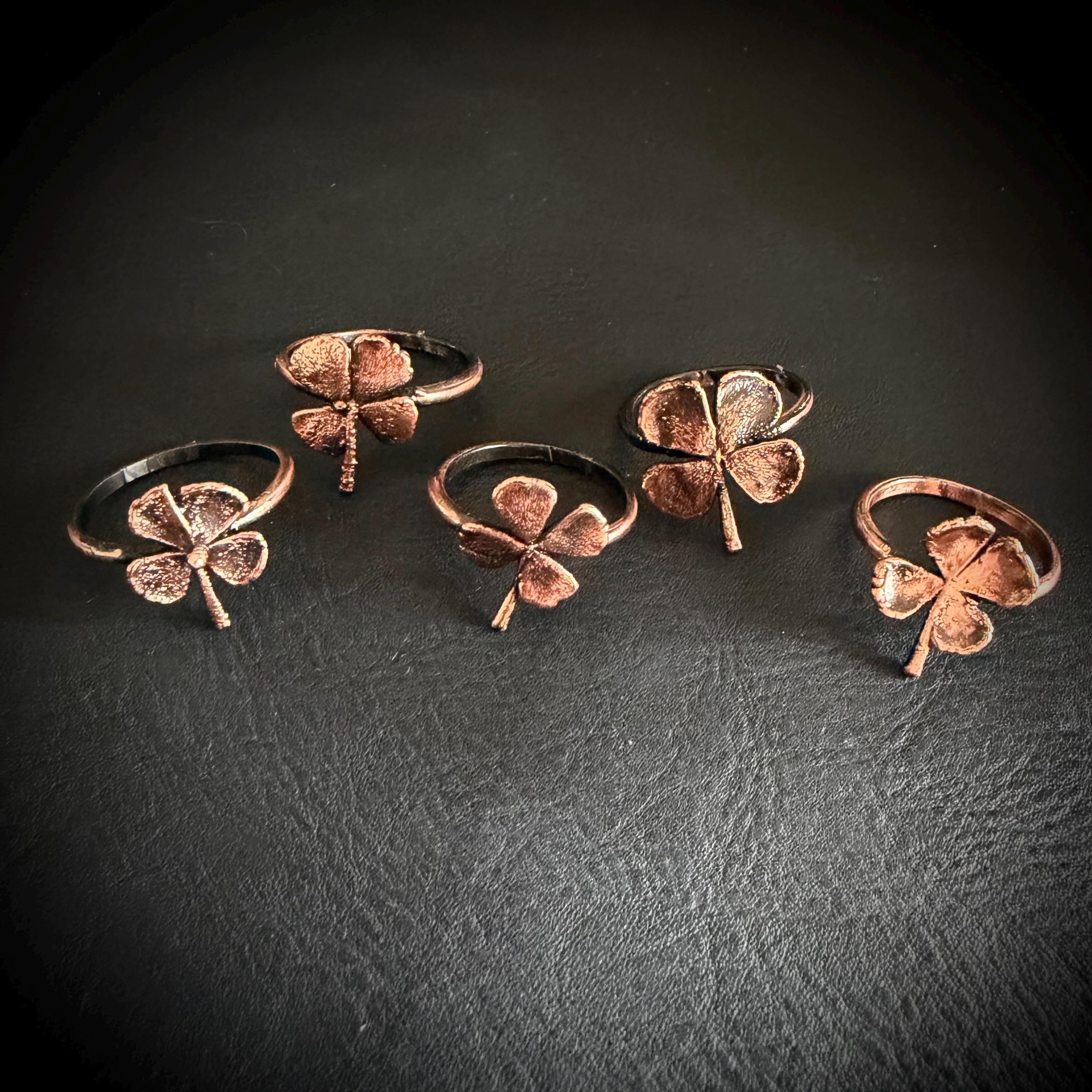 Electroformed Copper Four Leaf Clover Ring – Genuine Preserved Clover