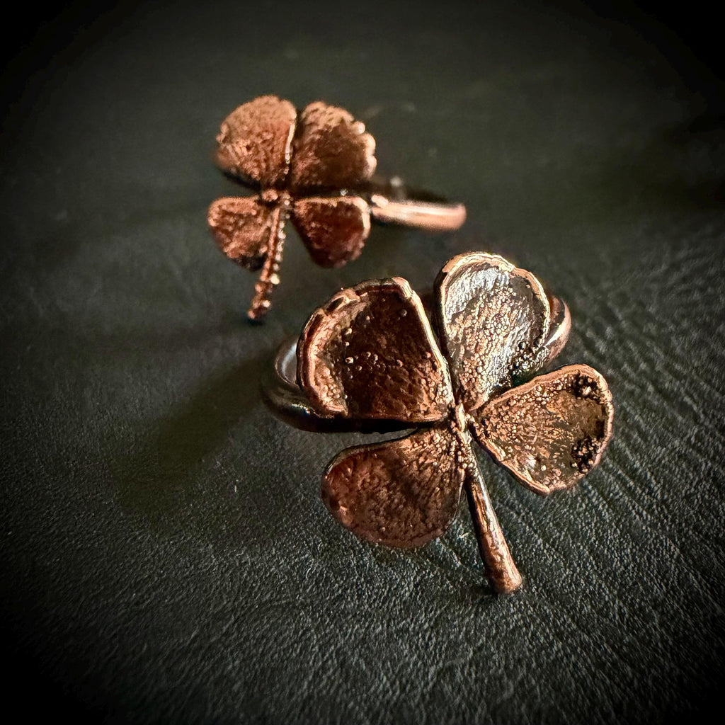 Electroformed Copper Four Leaf Clover Ring – Genuine Preserved Clover