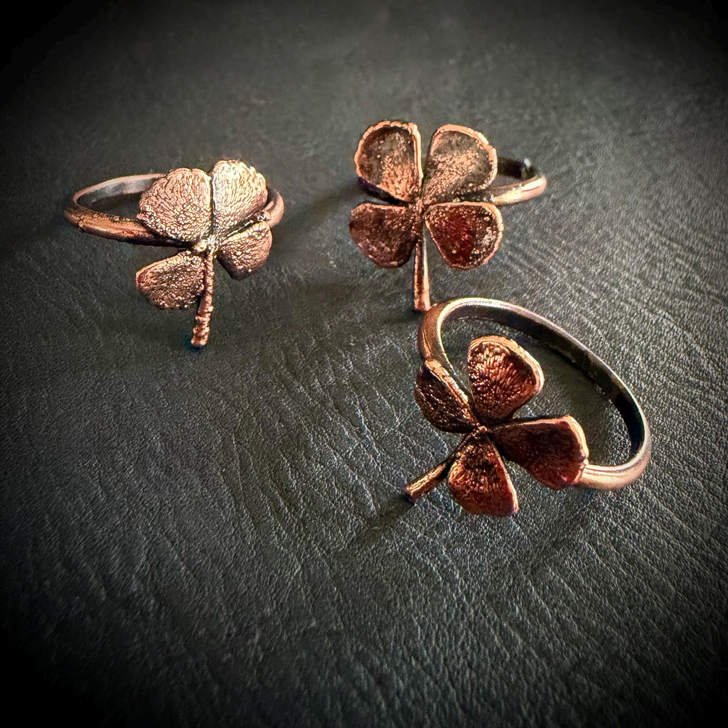 Electroformed Copper Four Leaf Clover Ring – Genuine Preserved Clover