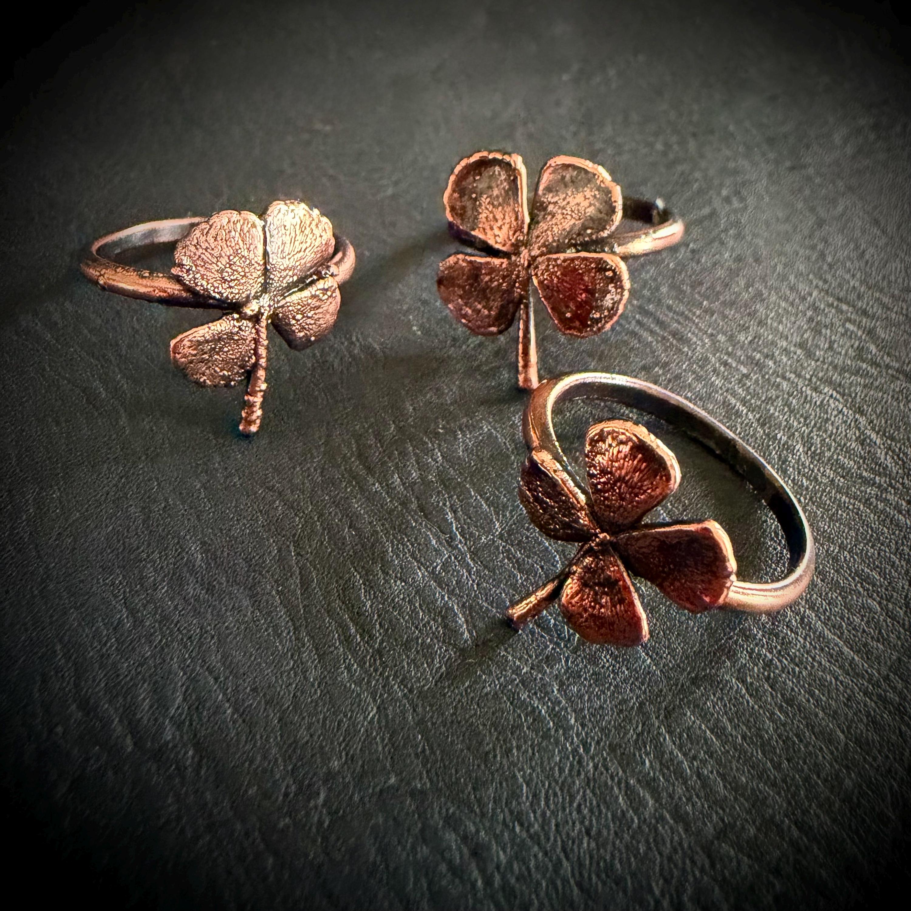 Electroformed Copper Four Leaf Clover Ring – Genuine Preserved Clover